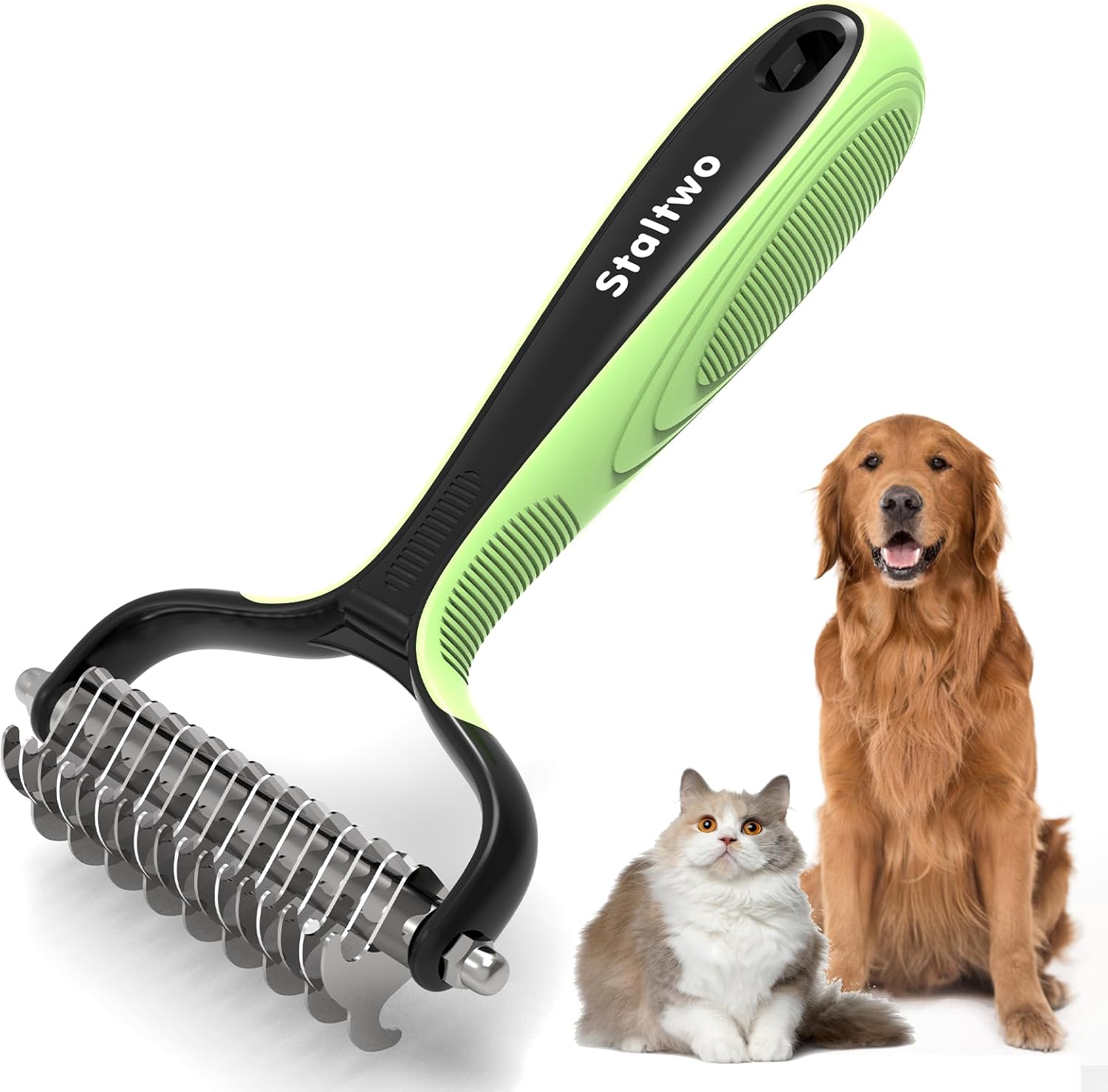 Pet Grooming Supplies – 2-in-1 Professional Undercoat Rake and Pet Brush | Shedding Control for Long Haired Dogs and Cats, Deshedding Tool, Furminator for Dogs, Green Pet Grooming Supplies – 2-in-1 Professional Undercoat Rake and Pet Brush | Shedding Control for Long Haired Dogs and Cats, Deshedding Tool, Furminator for Dogs, Green