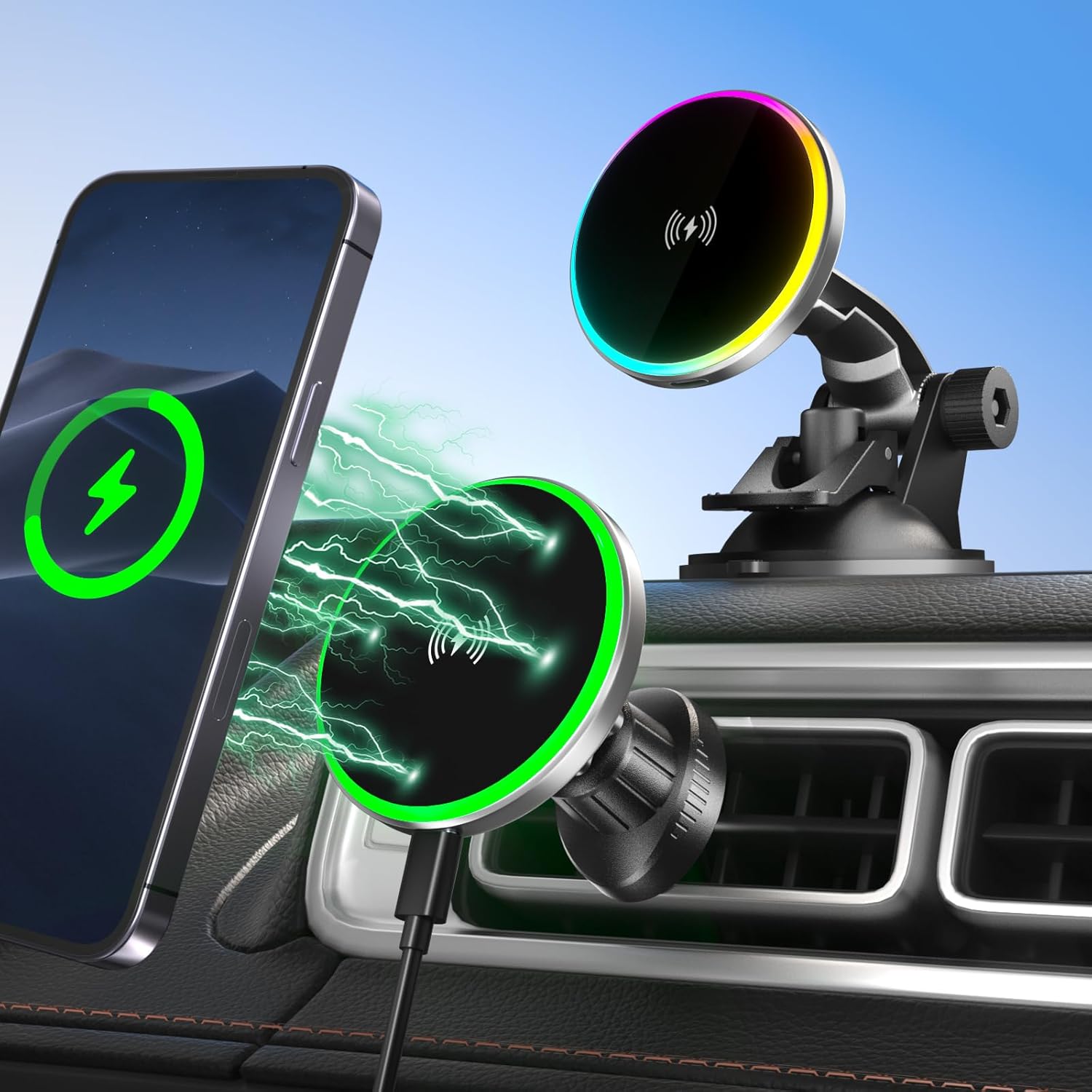 MagSafe Car Mount Charger, 15W Fast Charging for iPhone 15/14/13/12 Series, Strong Magnetic Car Wireless Charger, Dashboard/Air Vent Phone Holder MagSafe Car Mount Charger, 15W Fast Charging for iPhone 15/14/13/12 Series, Strong Magnetic Car Wireless Charger, Dashboard/Air Vent Phone Holder