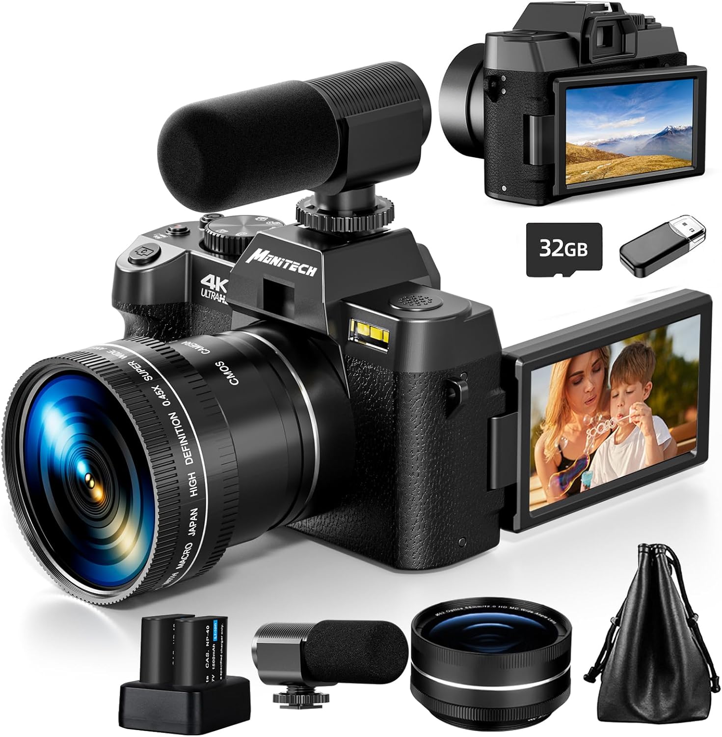 Mo Digital Compact Camera for Photography and Video,4K 48MP Vlogging Camera for YouTube with 180° Flip Screen,16X Digital Zoom,52mm Wide Angle & Macro Lens, 2 Batteries, 32GB TF Card(Black) Mo Digital Compact Camera for Photography and Video,4K 48MP Vlogging Camera for YouTube with 180° Flip Screen,16X Digital Zoom,52mm Wide Angle & Macro Lens, 2 Batteries, 32GB TF Card(Black)