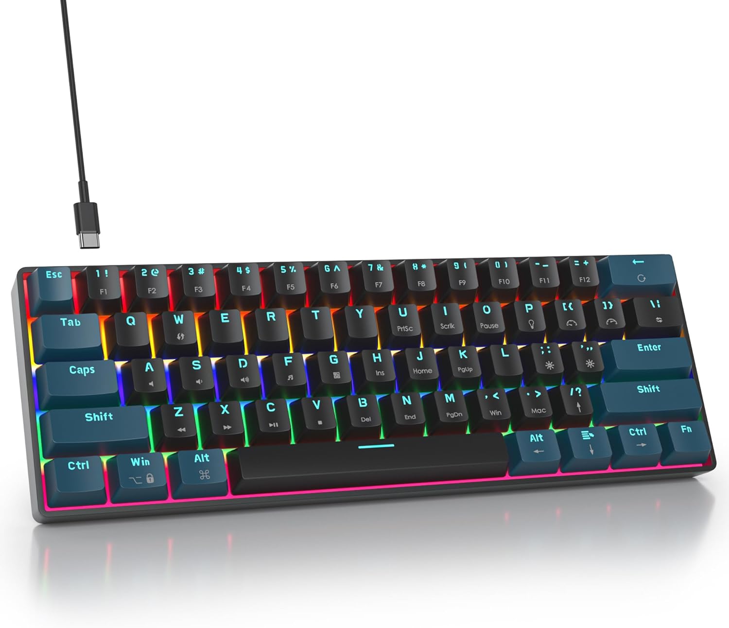 surmen 60% Mechanical Gaming Keyboard with Linear Red Switch, Wired Mini Compact Keyboard 60 Percent Backlit for Laptop Desktop PC Gamers(61 Monster B-Rainbow) surmen 60% Mechanical Gaming Keyboard with Linear Red Switch, Wired Mini Compact Keyboard 60 Percent Backlit for Laptop Desktop PC Gamers(61 Monster B-Rainbow)