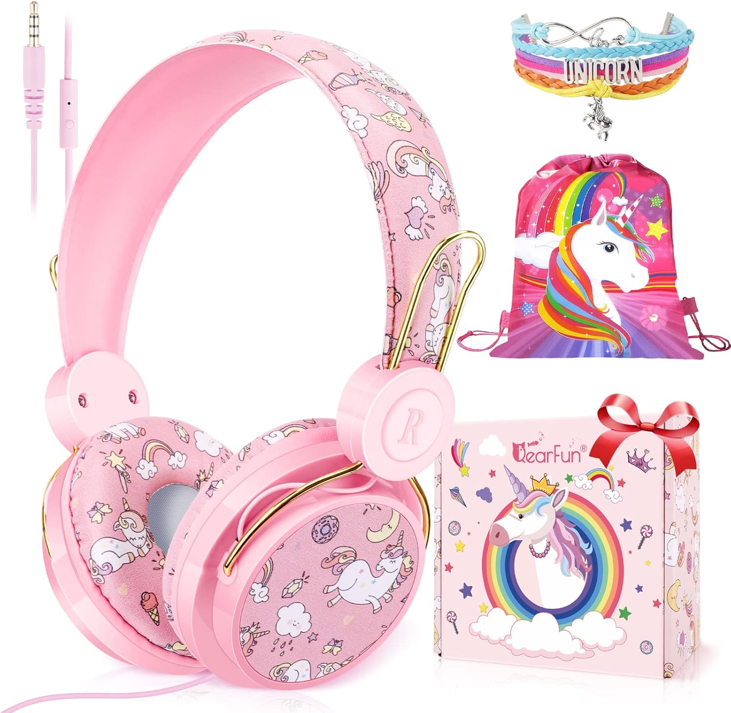 QearFun Unicorn Headphones for Girls Kids for School, Kids Wired Headphones with Microphone & 3.5mm Jack, Teens Toddlers Noise Cancelling Headphone with Adjustable Headband for Tablet/Smartphones QearFun Unicorn Headphones for Girls Kids for School, Kids Wired Headphones with Microphone & 3.5mm Jack, Teens Toddlers Noise Cancelling Headphone with Adjustable Headband for Tablet/Smartphones