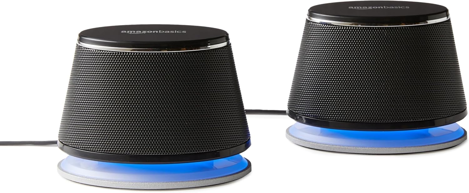 Amazon Basics Stereo 2.0 Speakers for PC or Laptop, 3.5mm Aux input, USB-Powered, 1 Pair, Black Amazon Basics Stereo 2.0 Speakers for PC or Laptop, 3.5mm Aux input, USB-Powered, 1 Pair, Black
