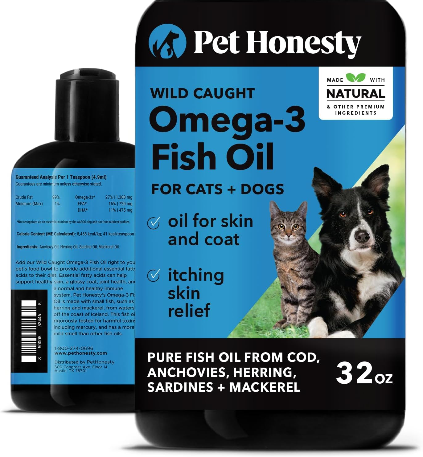 PetHonesty Omega 3 Fish Oil Supplement for Dogs & Cats (32oz), Wild Caught Omega 3 Fish Oil for Skin and Coat Health, Supports Shedding, Skin & Coat, Immunity, Joint, Brain & Heart, EPA + DHA PetHonesty Omega 3 Fish Oil Supplement for Dogs & Cats (32oz), Wild Caught Omega 3 Fish Oil for Skin and Coat Health, Supports Shedding, Skin & Coat, Immunity, Joint, Brain & Heart, EPA + DHA