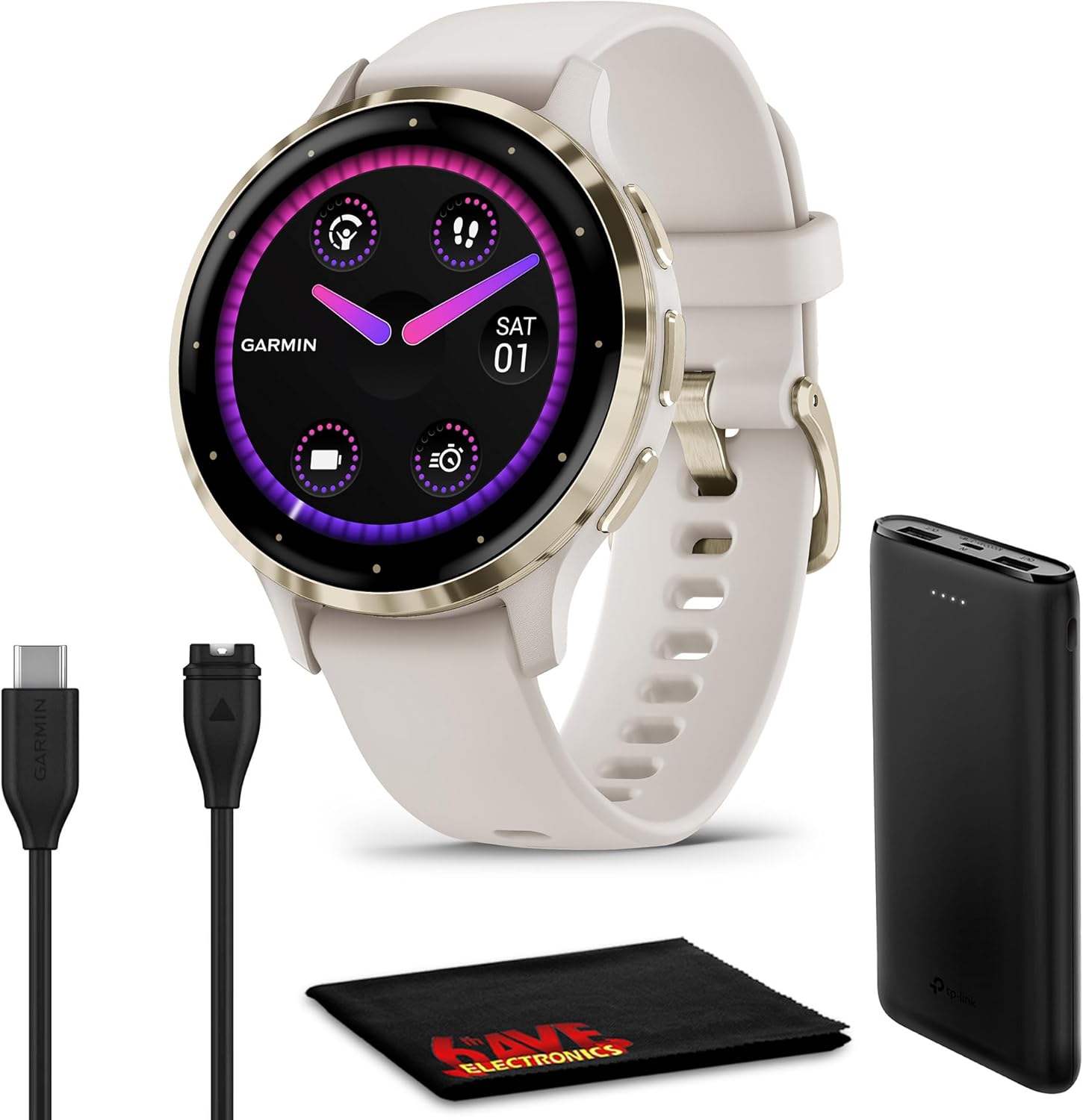 GarminVenu 3S Advanced Fitness and Health Tracker Smartwatch Soft Gold Stainless Steel Bezel with Ivory Case and 41MM Silicone Band 1.2 Inch AMOLED Touch Screen Display, Bundle with Accessories GarminVenu 3S Advanced Fitness and Health Tracker Smartwatch Soft Gold Stainless Steel Bezel with Ivory Case and 41MM Silicone Band 1.2 Inch AMOLED Touch Screen Display, Bundle with Accessories