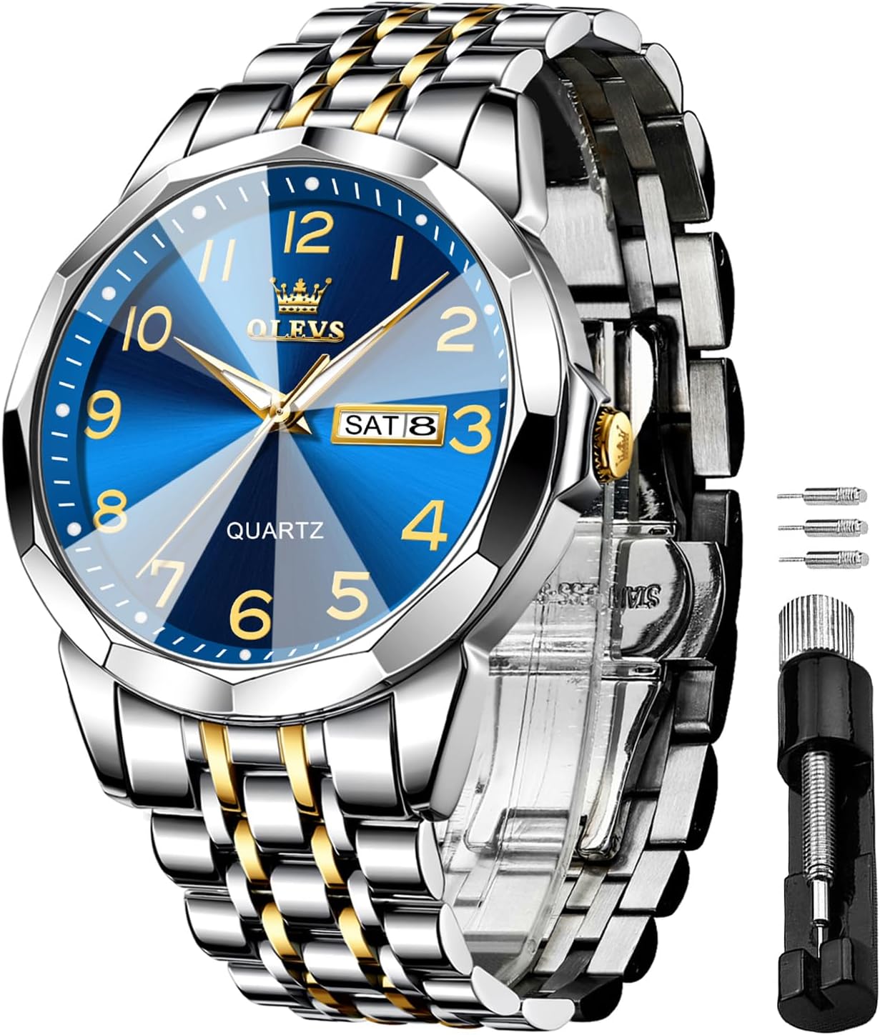OLEVS Watch for Men Luxury Dress Analog Quartz Stainless Steel Waterproof Luminous Date Diamond Business Two Tone Casual Wrist Watch OLEVS Watch for Men Luxury Dress Analog Quartz Stainless Steel Waterproof Luminous Date Diamond Business Two Tone Casual Wrist Watch