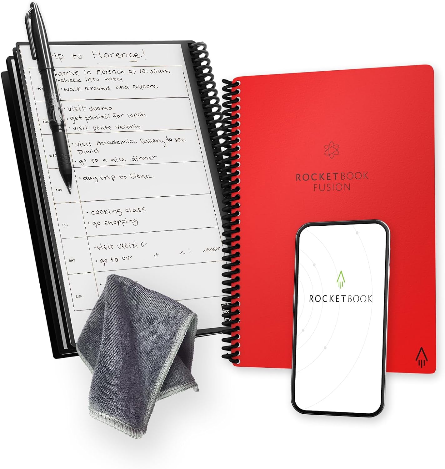 Rocketbook Fusion Reusable Undated Productivity Planner, Executive Size 6×8.8, Red – Goals, Monthly and Weekly Calendar, Daily To-do List, Lined and Dotted Notes Pages Rocketbook Fusion Reusable Undated Productivity Planner, Executive Size 6×8.8, Red – Goals, Monthly and Weekly Calendar, Daily To-do List, Lined and Dotted Notes Pages