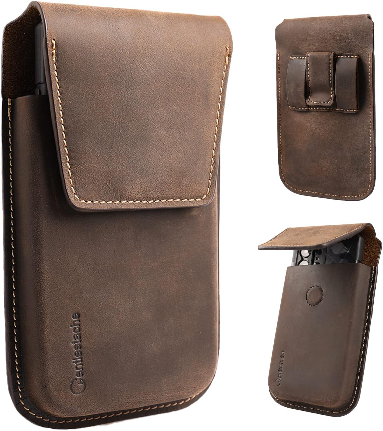 Gentlestache Leather Cell Phone Holster with Belt Clip, Flip Case for iPhone 14 13 Pro Max, Holder S22 Plus, Universal Pouch Large Phone,Darkbrown Gentlestache Leather Cell Phone Holster with Belt Clip, Flip Case for iPhone 14 13 Pro Max, Holder S22 Plus, Universal Pouch Large Phone,Darkbrown