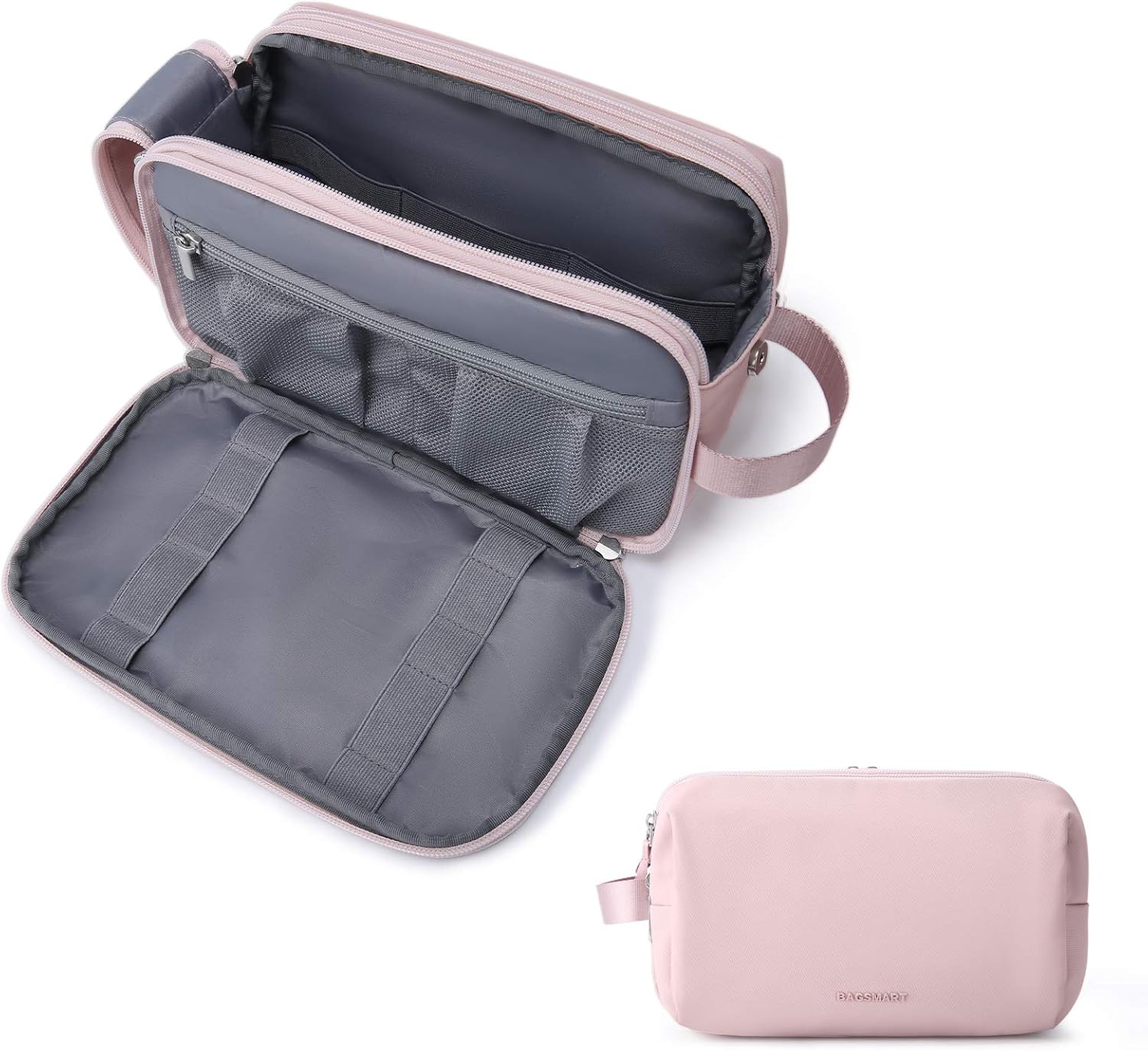 BAGSMART Toiletry Bag for Women, Cosmetic Makeup Bag Organizer, Travel Bag for Toiletries, Dopp Kit Water-resistant Shaving Bag for Accessories, Pink-Standard BAGSMART Toiletry Bag for Women, Cosmetic Makeup Bag Organizer, Travel Bag for Toiletries, Dopp Kit Water-resistant Shaving Bag for Accessories, Pink-Standard