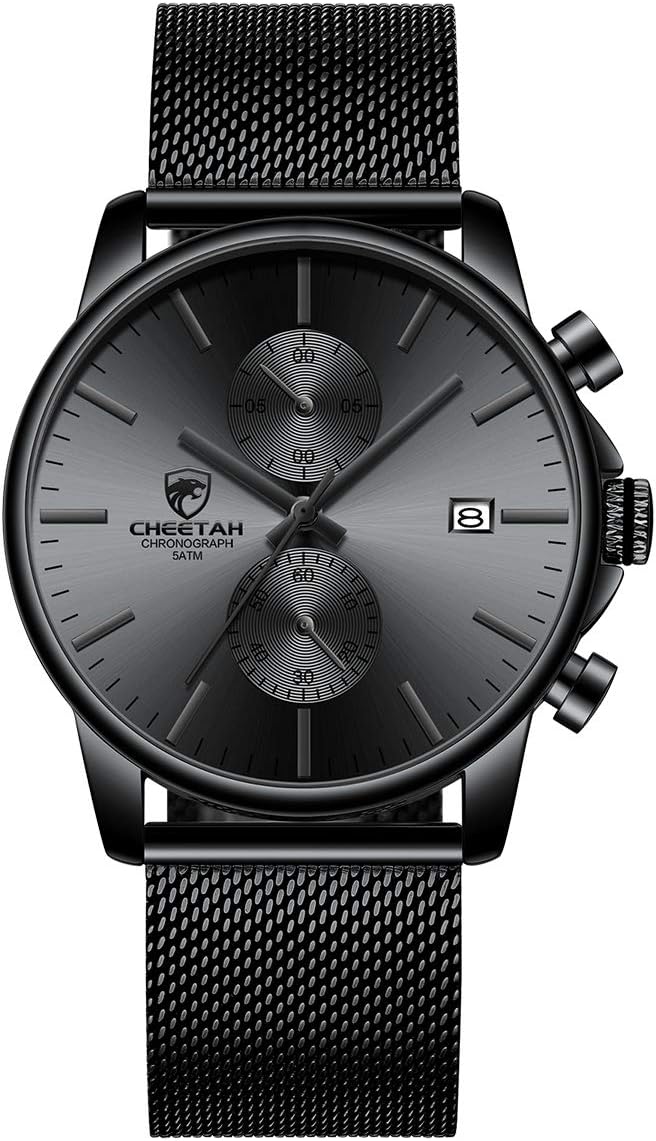 GOLDEN HOUR Mens Watch Fashion Sleek Minimalist Quartz Analog Mesh Stainless Steel Waterproof Chronograph Watches for Men with Auto Date GOLDEN HOUR Mens Watch Fashion Sleek Minimalist Quartz Analog Mesh Stainless Steel Waterproof Chronograph Watches for Men with Auto Date