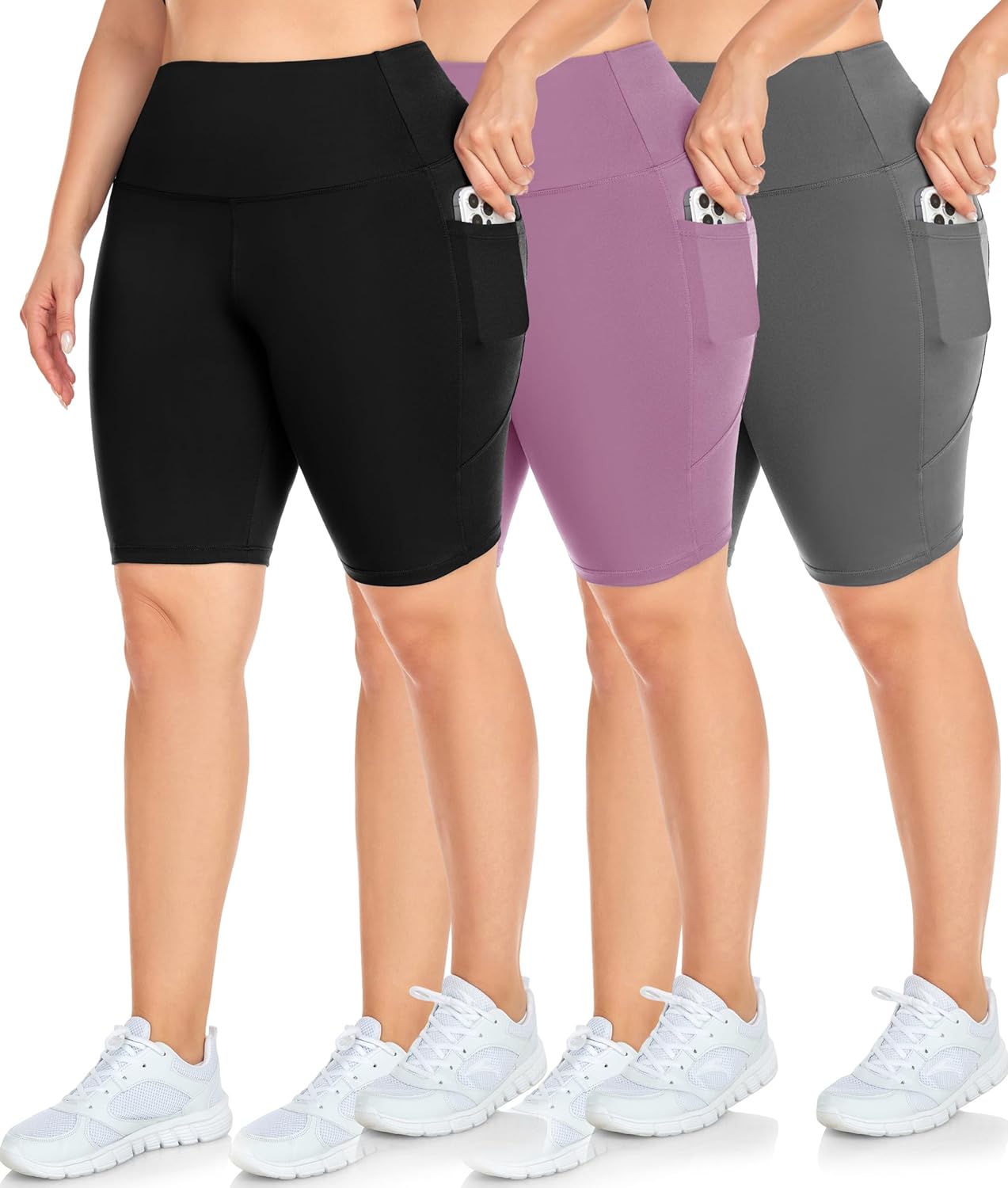 NEW YOUNG 3 Pack Plus Size Biker Shorts with Pockets for Women-High Waisted 8″ Yoga Pants Workout Shorts NEW YOUNG 3 Pack Plus Size Biker Shorts with Pockets for Women-High Waisted 8″ Yoga Pants Workout Shorts