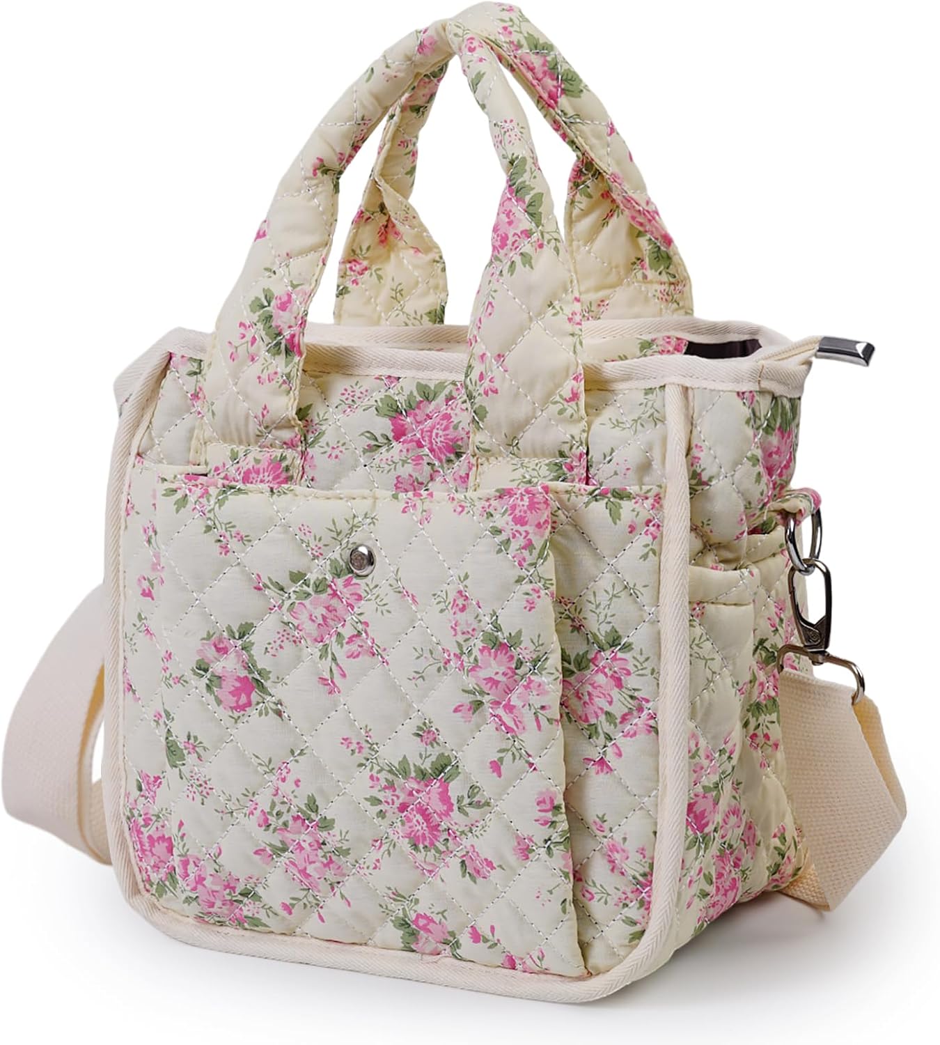 Small Floral Quilted Tote Bag for Women, Cute Crossbody Shoulder Purse with Pockets, Everyday Handbags Small Floral Quilted Tote Bag for Women, Cute Crossbody Shoulder Purse with Pockets, Everyday Handbags