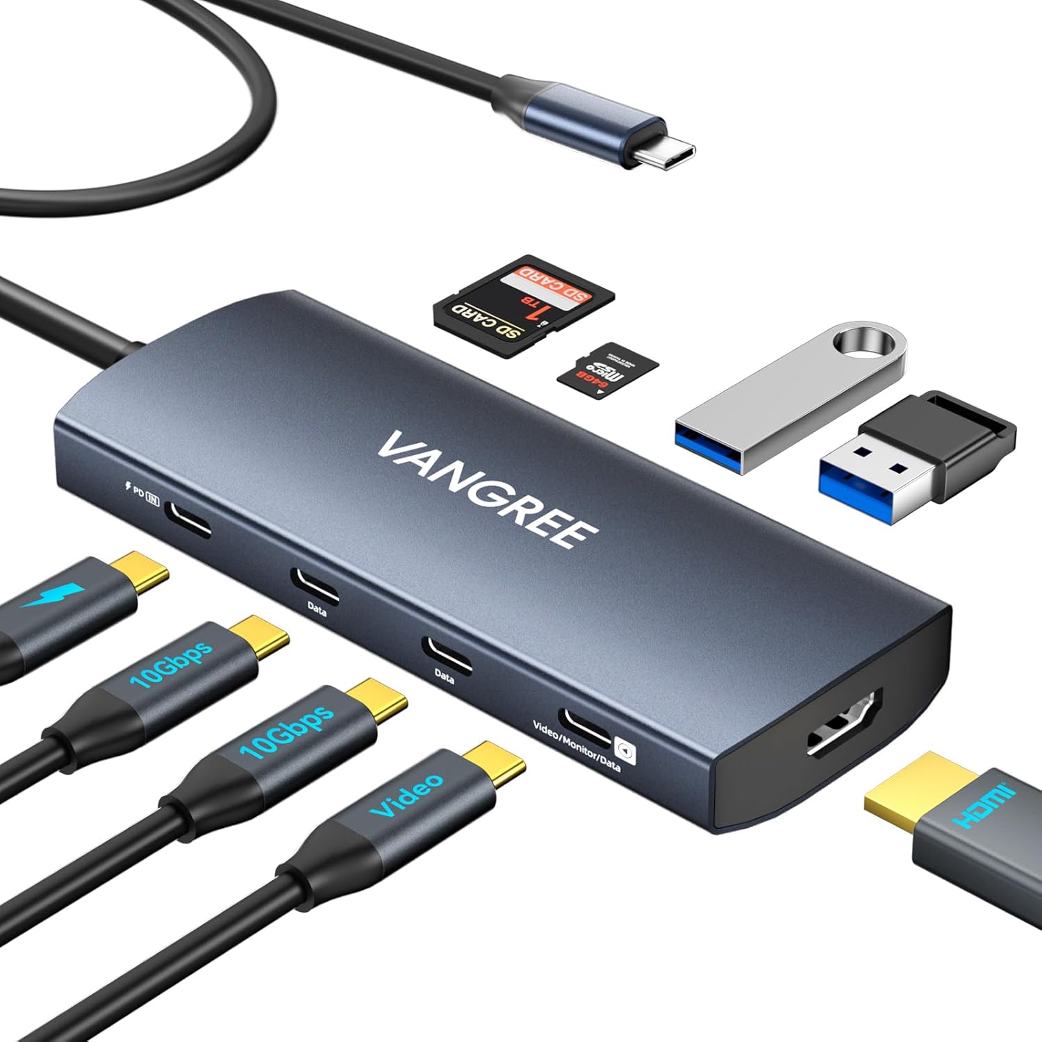 USB C Video Output Hub, 3 USB-C & 2 USB-A 3.1 10Gbps Ports, 4K@60Hz HDMI, 100W PD, SD/TF Slots, USB-C Splitter Multiport Adapter for Studio Display, USB-C Monitor, Camera, AR Glasses, Windows/Mac OS USB C Video Output Hub, 3 USB-C & 2 USB-A 3.1 10Gbps Ports, 4K@60Hz HDMI, 100W PD, SD/TF Slots, USB-C Splitter Multiport Adapter for Studio Display, USB-C Monitor, Camera, AR Glasses, Windows/Mac OS