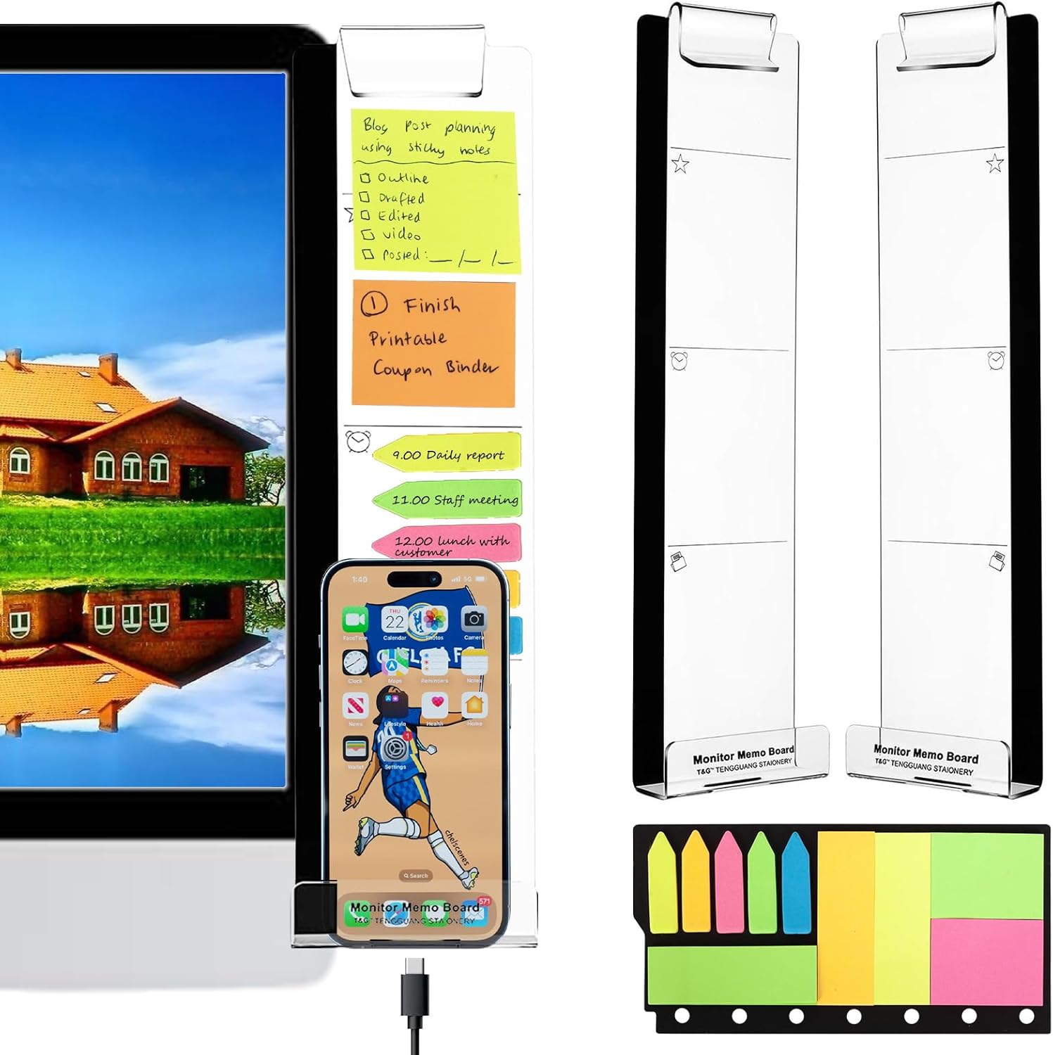 Barelove Computer Monitor Memo Boards, Set of 2 (Left & Right) Clear Multifunction Acrylic Screen Message Pad Side Panel Phone Holder, Utility Organizer for Office Desktop, with 1 Pack Sticky Notes Barelove Computer Monitor Memo Boards, Set of 2 (Left & Right) Clear Multifunction Acrylic Screen Message Pad Side Panel Phone Holder, Utility Organizer for Office Desktop, with 1 Pack Sticky Notes