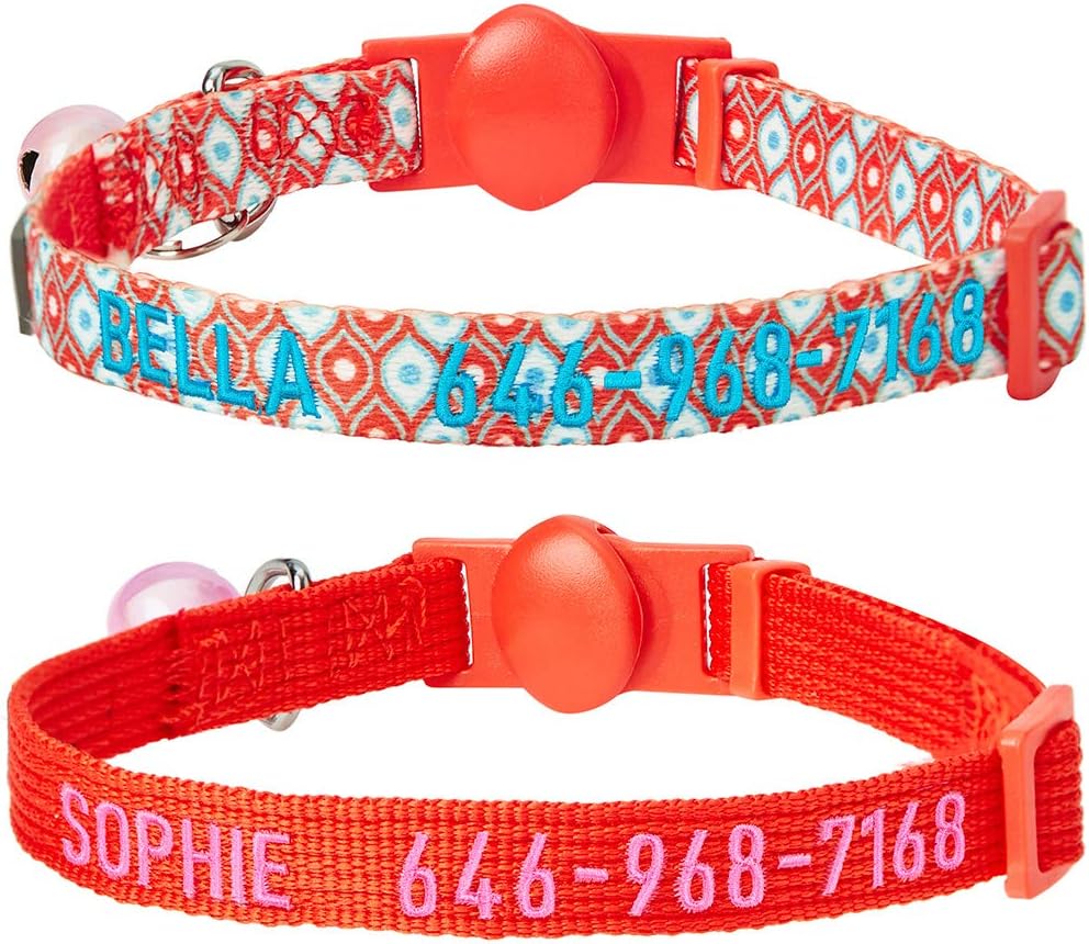 Blueberry Pet Pack of 2 Personalized Perfect Orange Cat Collars with Bell & Detachable Flower, Adjustable Breakaway ID Collars Embroidered with Pet Name & Phone Number Blueberry Pet Pack of 2 Personalized Perfect Orange Cat Collars with Bell & Detachable Flower, Adjustable Breakaway ID Collars Embroidered with Pet Name & Phone Number