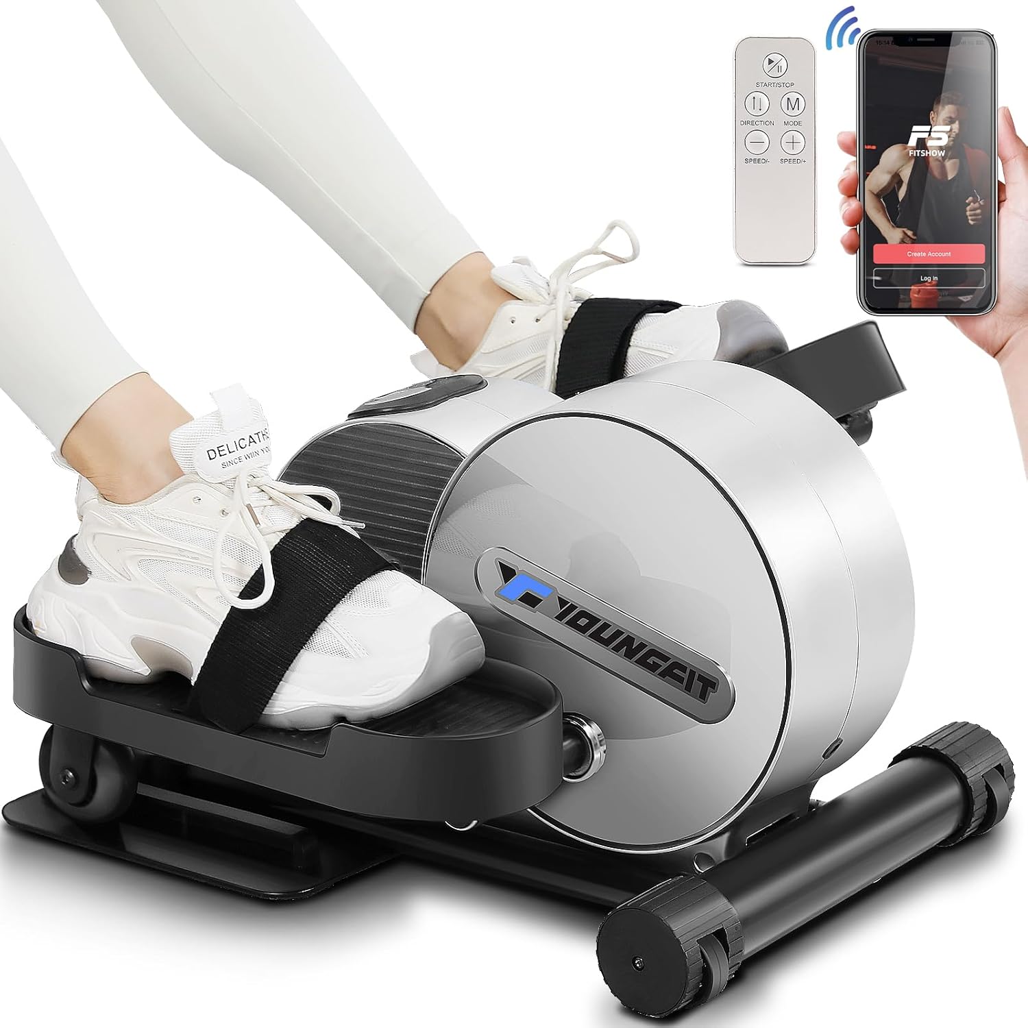 Under Desk Elliptical, Electric Seated Foot Pedal Exerciser with Fitness APP, Mini Elliptical for Home, LCD Display Monitor, Remote Control, Leg Exerciser for Seniors (Training Silver) Under Desk Elliptical, Electric Seated Foot Pedal Exerciser with Fitness APP, Mini Elliptical for Home, LCD Display Monitor, Remote Control, Leg Exerciser for Seniors (Training Silver)