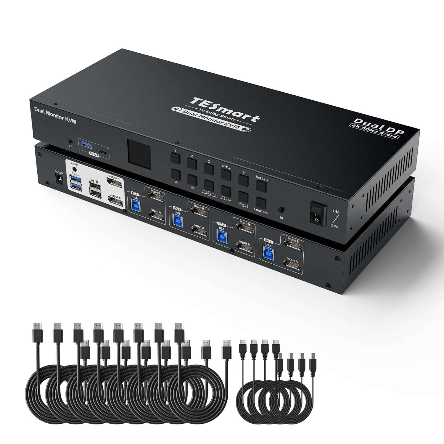 TESmart 4 Port KVM Switch Dual Monitor DisplayPort, Support 4K@60Hz USB 3.0 KVM Switch 4 Computers 2 Monitors, EDID emulators, Audio Output, Hotkey Switch, with All Input Cables TESmart 4 Port KVM Switch Dual Monitor DisplayPort, Support 4K@60Hz USB 3.0 KVM Switch 4 Computers 2 Monitors, EDID emulators, Audio Output, Hotkey Switch, with All Input Cables
