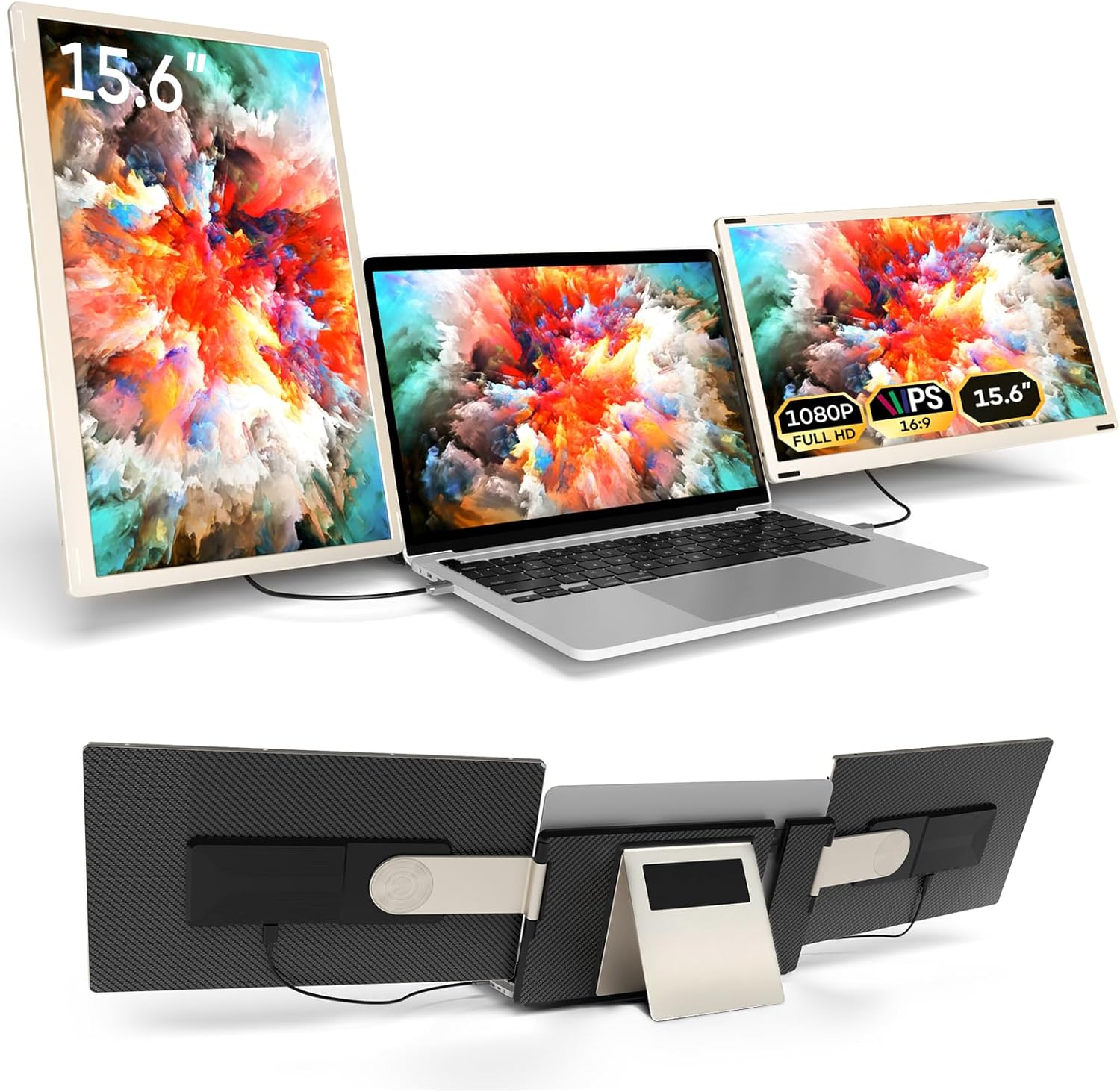 Laptop Screen Extender, 15.6″ FHD 1080P IPS Triple Portable Monitor Fit for 13-17.3″ Laptop, Build-in Stand and Dual Speakers, Plug and Play Laptop Monitor Extender, Compatible with Mac, Wins, Dex Laptop Screen Extender, 15.6″ FHD 1080P IPS Triple Portable Monitor Fit for 13-17.3″ Laptop, Build-in Stand and Dual Speakers, Plug and Play Laptop Monitor Extender, Compatible with Mac, Wins, Dex