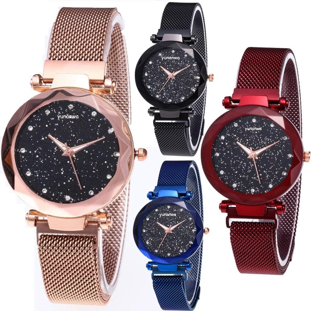 4 Pack Women Ladies Watches, Starry Sky Magnet Buckle Dial Diamond Cutting Mesh Brand Straps Bracelet Wristwatch 4 Pack Women Ladies Watches, Starry Sky Magnet Buckle Dial Diamond Cutting Mesh Brand Straps Bracelet Wristwatch