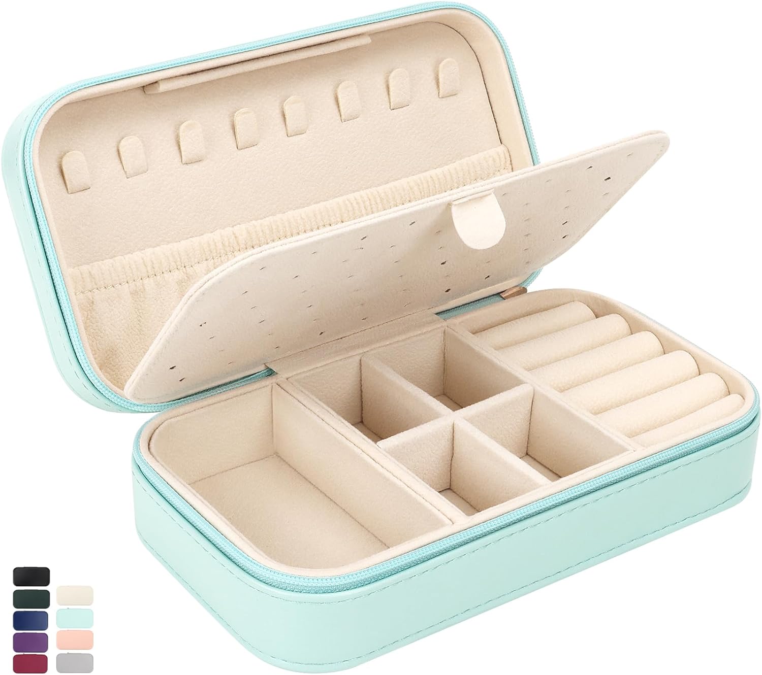DesignSter Travel Jewelry Box, PU Leather Portable Jewelry Case, Small Jewelry Boxes for Gifts, Travel Jewelry Organizer for Women Rings Earrings Necklaces Bracelets (Mint Green) DesignSter Travel Jewelry Box, PU Leather Portable Jewelry Case, Small Jewelry Boxes for Gifts, Travel Jewelry Organizer for Women Rings Earrings Necklaces Bracelets (Mint Green)