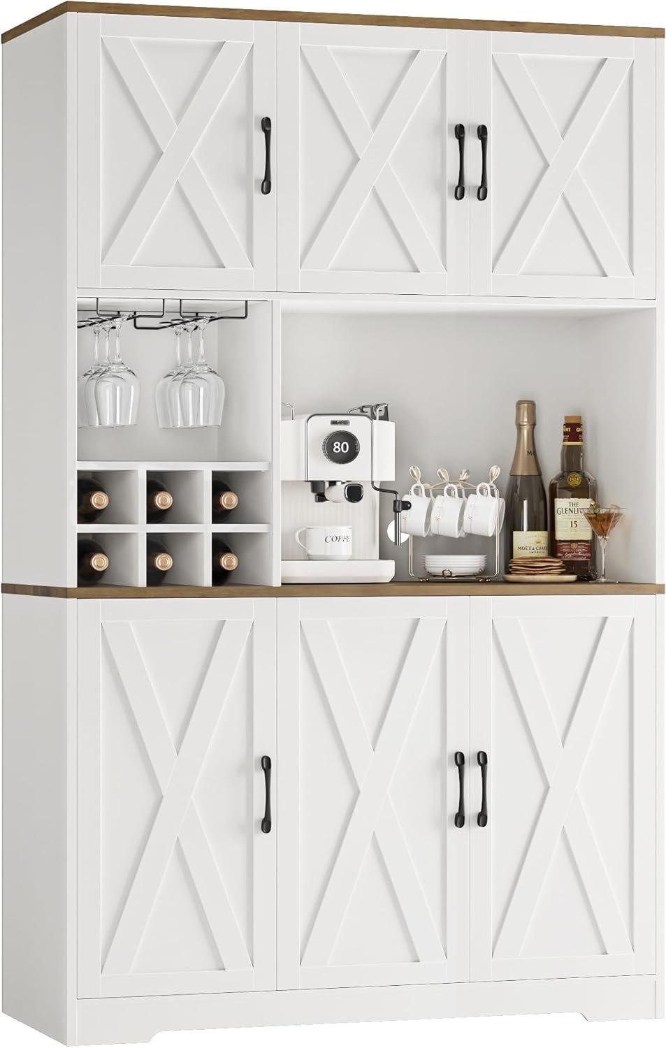 HOSTACK Kitchen Pantry Storage Cabinet, 71″ Tall Food Pantry Cabinet with Microwave Stand, Farmhouse Kitchen Hutch Cabinet, Coffee Bar Hutch with Wine Rack for Dining Room, Living Room, White HOSTACK Kitchen Pantry Storage Cabinet, 71″ Tall Food Pantry Cabinet with Microwave Stand, Farmhouse Kitchen Hutch Cabinet, Coffee Bar Hutch with Wine Rack for Dining Room, Living Room, White