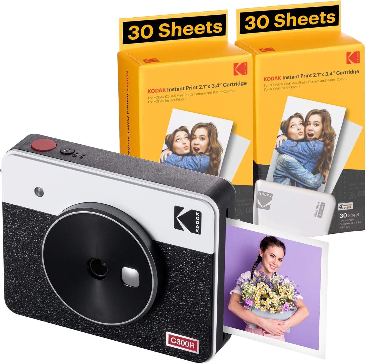KODAK Mini Shot 3 Retro 4PASS 2-in-1 Instant Digital Camera and Photo Printer (3×3 inches) + 60 Sheets Cartridge Bundle, White KODAK Mini Shot 3 Retro 4PASS 2-in-1 Instant Digital Camera and Photo Printer (3×3 inches) + 60 Sheets Cartridge Bundle, White