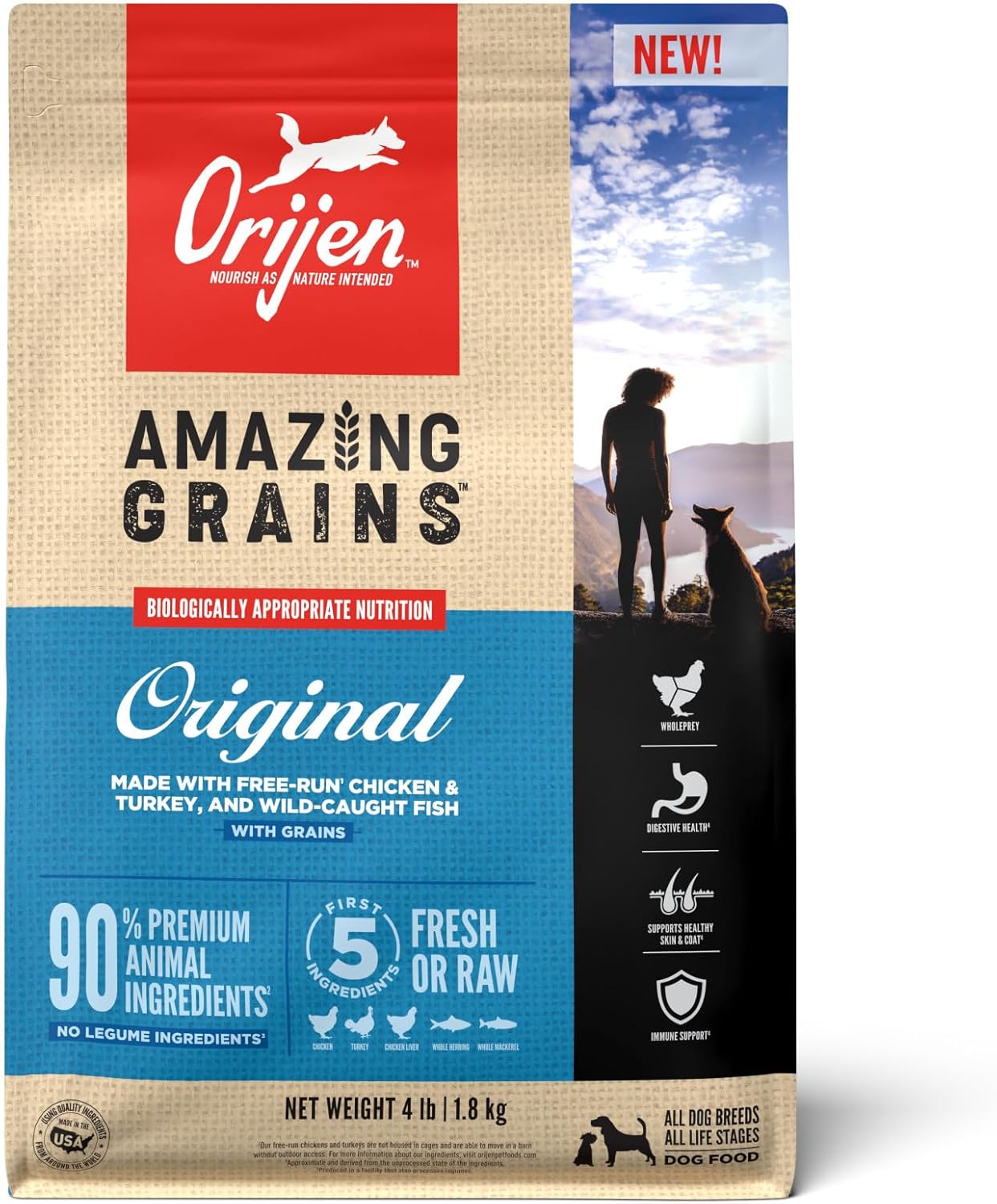 ORIJEN AMAZING GRAINS Original Dry Dog Food, High Protein Dog Food, Fresh or Raw Ingredients ORIJEN AMAZING GRAINS Original Dry Dog Food, High Protein Dog Food, Fresh or Raw Ingredients