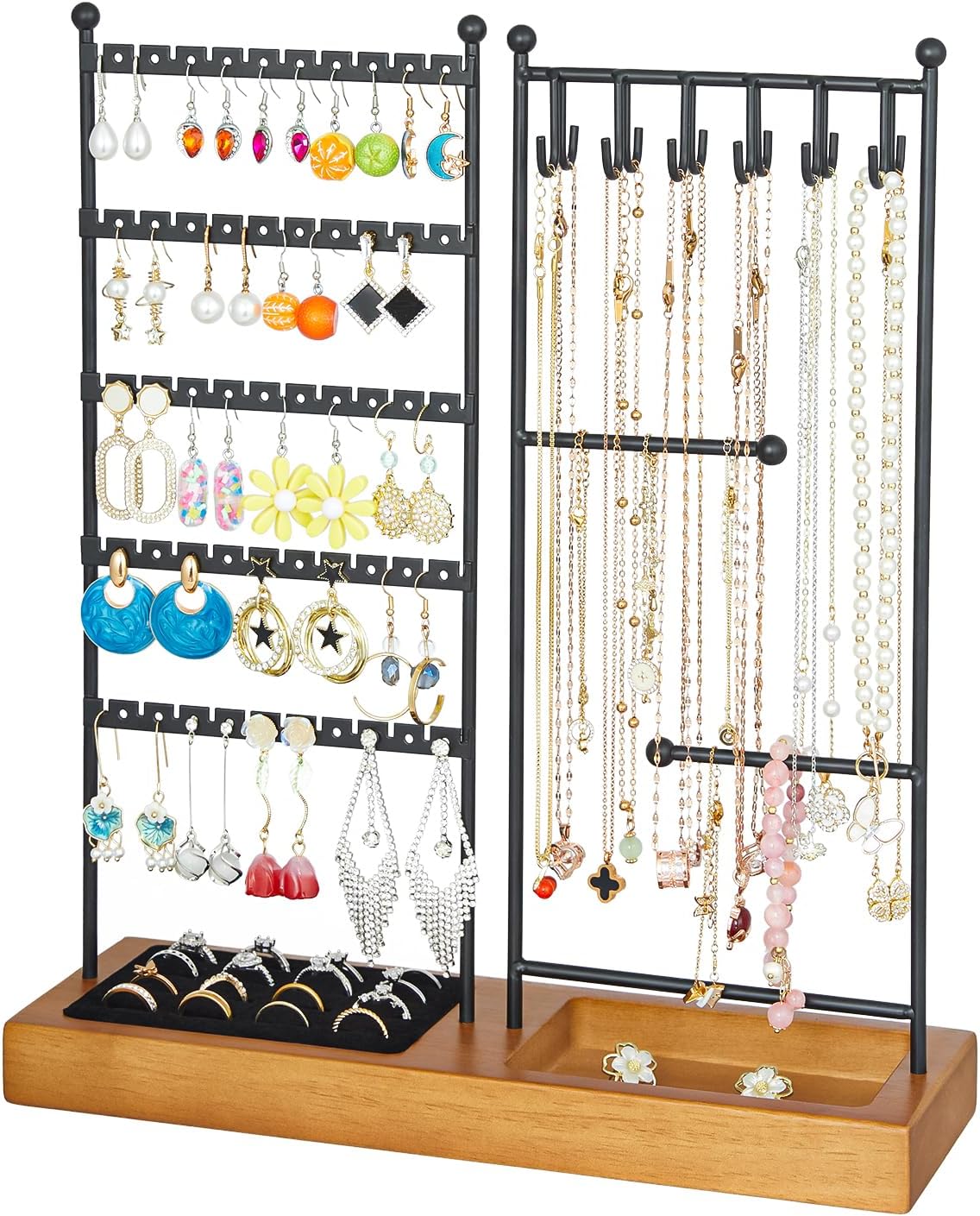 Jewelry Organizer with Earring Holder,Necklace Holder with Ring Tray, Jewelry Stand Tree Holder Organizer For Earring Ring Necklace Bracelet Display and Storage,12 Hooks,100 Earring Holes,16 Ring Slot Jewelry Organizer with Earring Holder,Necklace Holder with Ring Tray, Jewelry Stand Tree Holder Organizer For Earring Ring Necklace Bracelet Display and Storage,12 Hooks,100 Earring Holes,16 Ring Slot
