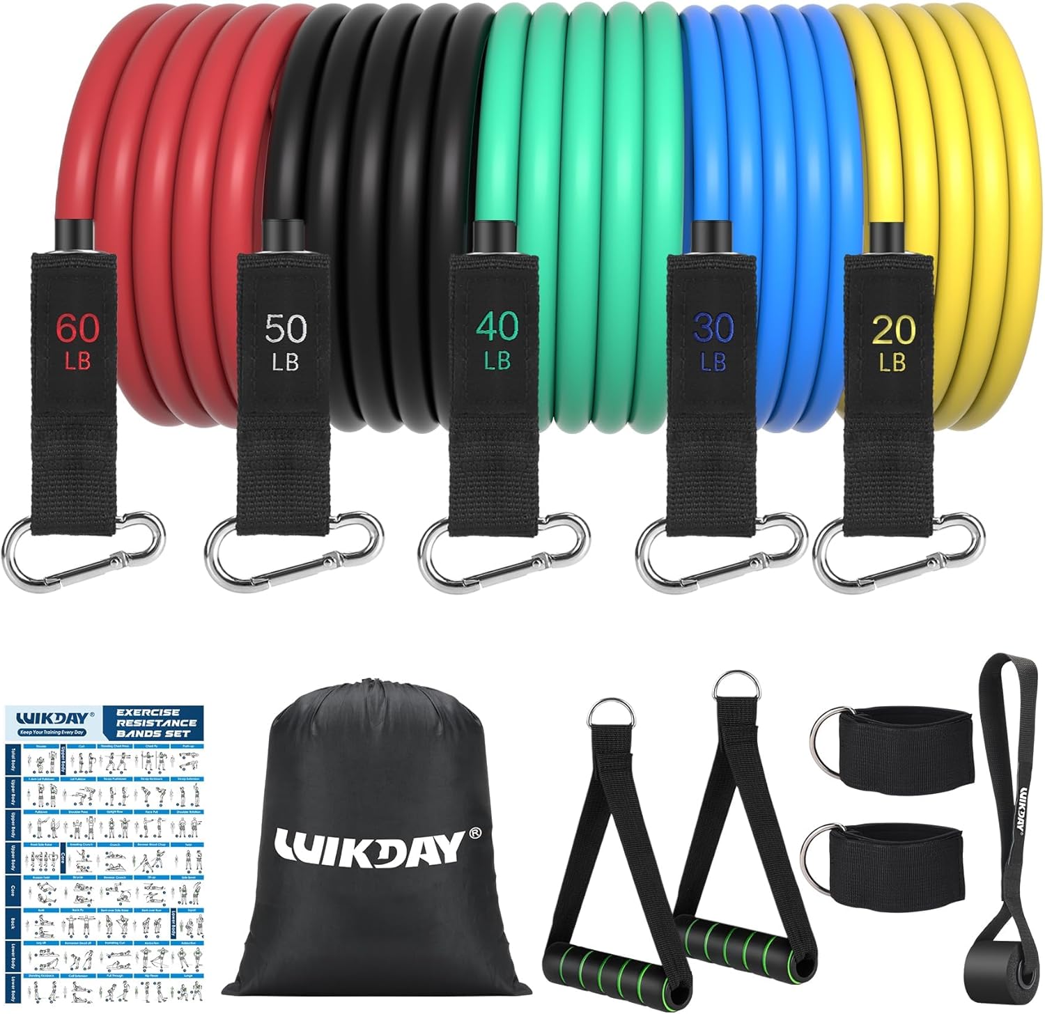 Exercise Resistance Bands with handles for Working Out, 150/200/250/300 lbs Workout Bands set with Door Anchor for Physical Therapy, Yoga, Pilates Exercise Resistance Bands with handles for Working Out, 150/200/250/300 lbs Workout Bands set with Door Anchor for Physical Therapy, Yoga, Pilates
