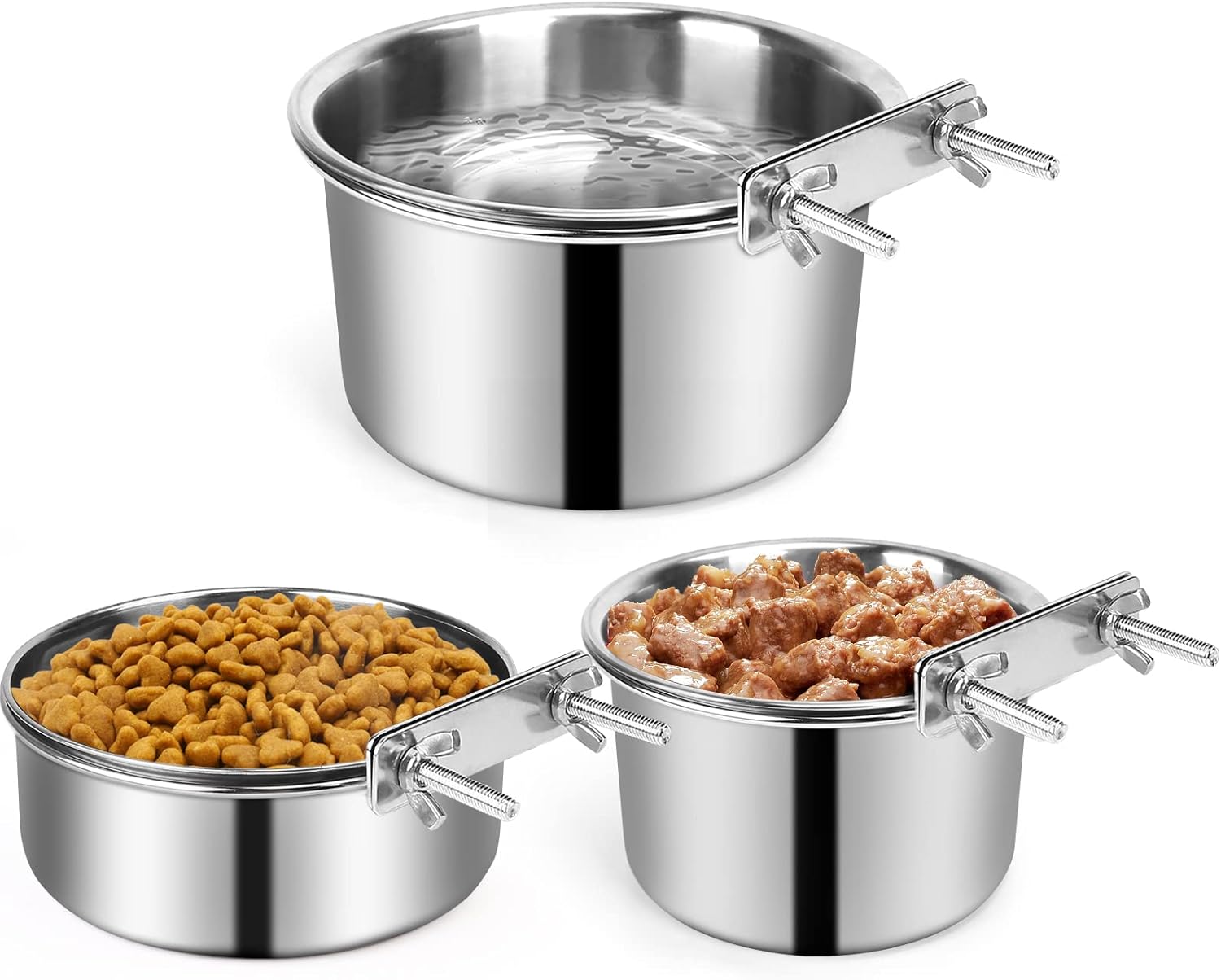 Dog Crate Water Bowl, 3 pcs Stainless Steel Dog Bowls, Durable Anti-Spill Pet Metal Bowl for Cage Kennel Crate, Hanging Water/Food Bowl for Medium & Large Dogs (7.1×3.5” & 6.3×2.6” & 5.5×3.1”) Dog Crate Water Bowl, 3 pcs Stainless Steel Dog Bowls, Durable Anti-Spill Pet Metal Bowl for Cage Kennel Crate, Hanging Water/Food Bowl for Medium & Large Dogs (7.1×3.5” & 6.3×2.6” & 5.5×3.1”)