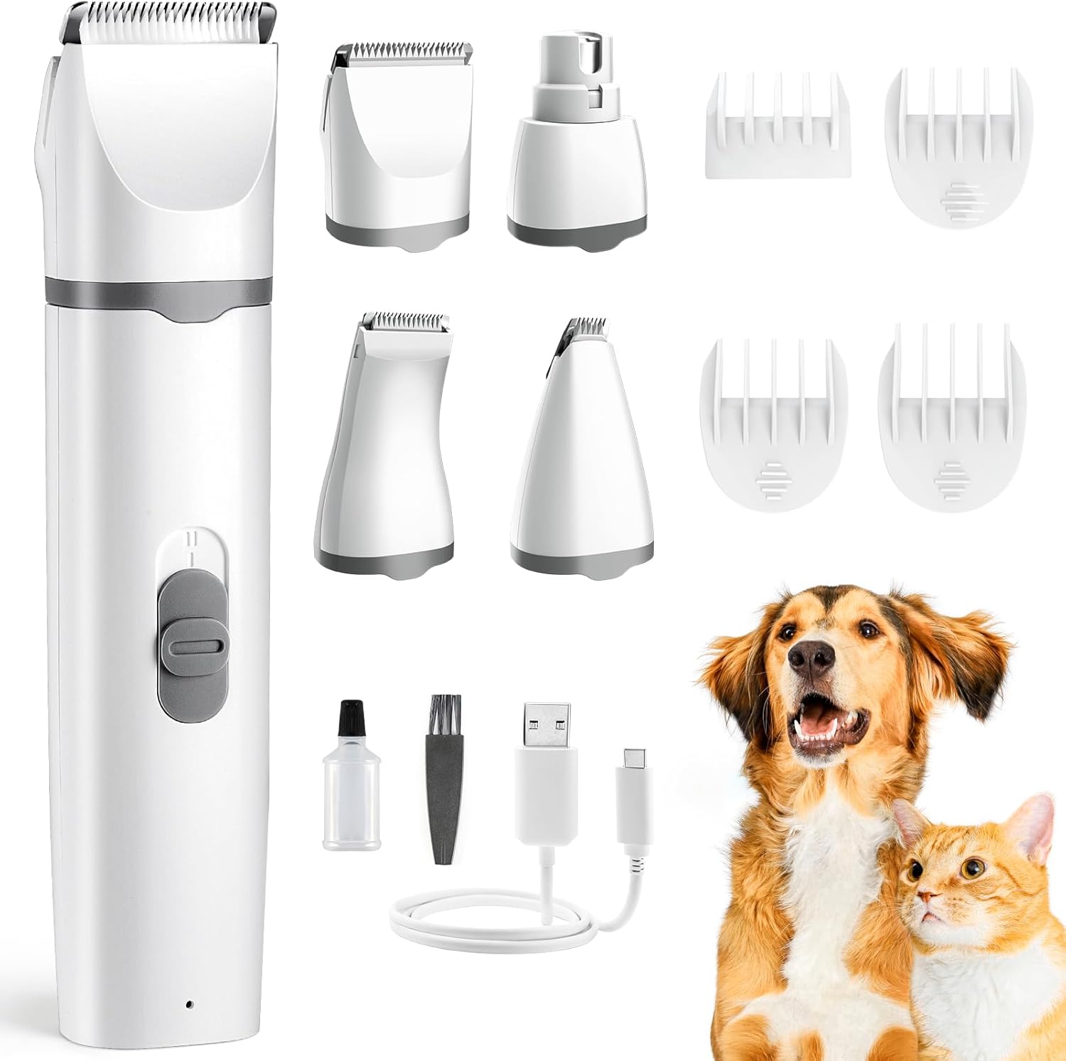 Dogs Hair Clippers Grooming Kit with Nail Grinder, 4 in 1 Cordless Electric Trimmer Low Noise USB Pet Clippers for Dogs Cat,Grooming Paws, Eyes, Ears, Face,Matted Hair Dogs Hair Clippers Grooming Kit with Nail Grinder, 4 in 1 Cordless Electric Trimmer Low Noise USB Pet Clippers for Dogs Cat,Grooming Paws, Eyes, Ears, Face,Matted Hair