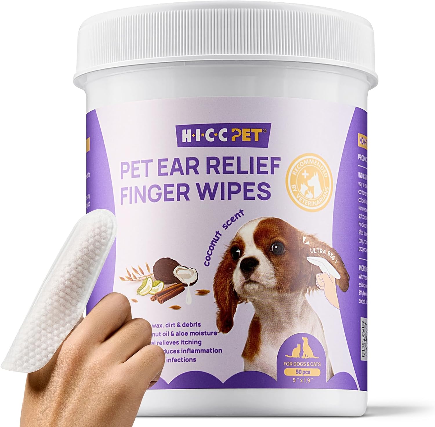 HICC PET Ear Finger Wipes for Dogs & Cats – Gently Remove Ear Wax, Debris – Sooths & Deodorizes – Relieve Ear Itching & Inflammation, Fresh Coconut Scent, All Natural Ingredients – 50 Count HICC PET Ear Finger Wipes for Dogs & Cats – Gently Remove Ear Wax, Debris – Sooths & Deodorizes – Relieve Ear Itching & Inflammation, Fresh Coconut Scent, All Natural Ingredients – 50 Count