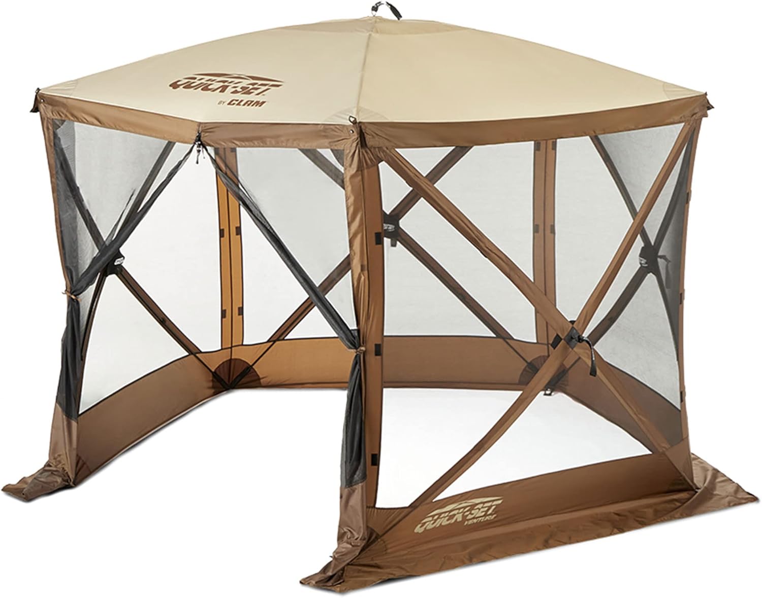 CLAM Quick-Set Venture 9 x 9 Ft Portable Pop-Up Outdoor Camping Screen Tent 5-Sided Canopy Shelter w/ Netting, Ground Stakes & Carry Bag, Brown CLAM Quick-Set Venture 9 x 9 Ft Portable Pop-Up Outdoor Camping Screen Tent 5-Sided Canopy Shelter w/ Netting, Ground Stakes & Carry Bag, Brown