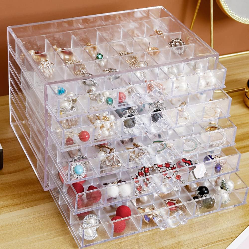 Earring Storage Box Acrylic Jewelry Storage Holder Ring Clear Plastic Transparent Jewelry Display Stand with 5 Drawers 120 Small Compartment Tray for Women Girls Earring Storage Box Acrylic Jewelry Storage Holder Ring Clear Plastic Transparent Jewelry Display Stand with 5 Drawers 120 Small Compartment Tray for Women Girls