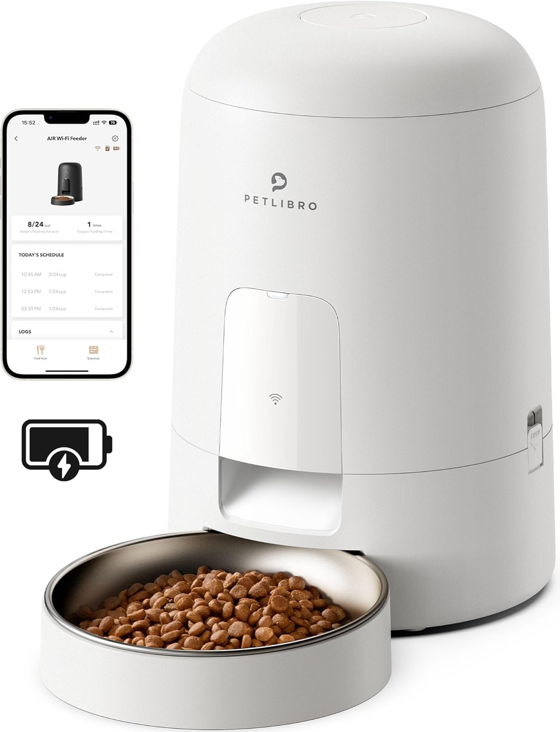 PETLIBRO Automatic Cat Feeder, Wi-Fi Rechargeable Cat Food Dispenser Battery-Operated with 30-Day Life, AIR 2.4G Wi-Fi Timed Pet Feeder for Cat & Dog, 2L Auto Cat Feeder, White PETLIBRO Automatic Cat Feeder, Wi-Fi Rechargeable Cat Food Dispenser Battery-Operated with 30-Day Life, AIR 2.4G Wi-Fi Timed Pet Feeder for Cat & Dog, 2L Auto Cat Feeder, White
