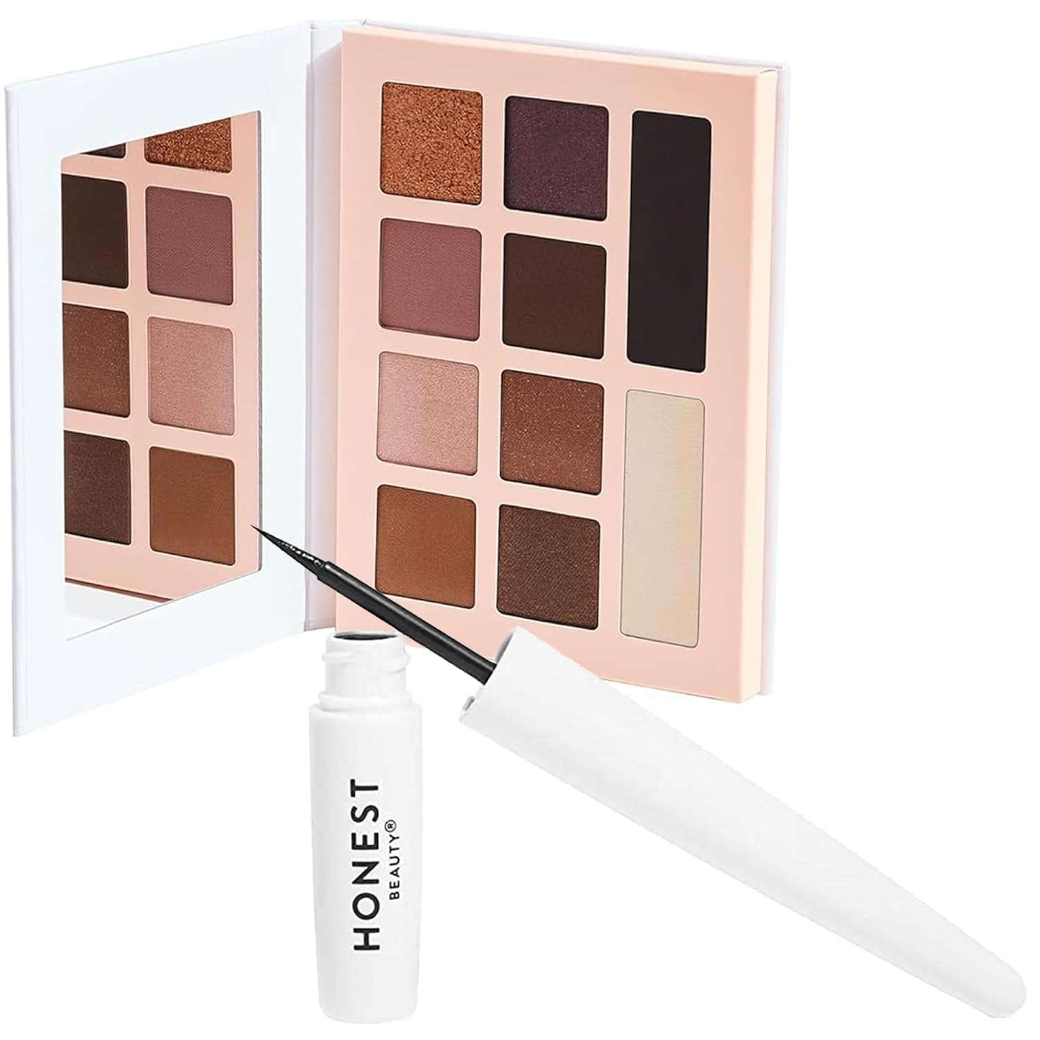 Honest Beauty Longlasting Vegan Liquid Eyeliner + Talc-Free Eyeshadow Pallette with 10 Shades Bundle | Dermatologist Tested + Cruelty Free | 0.58 fl oz, 0.67 oz Honest Beauty Longlasting Vegan Liquid Eyeliner + Talc-Free Eyeshadow Pallette with 10 Shades Bundle | Dermatologist Tested + Cruelty Free | 0.58 fl oz, 0.67 oz