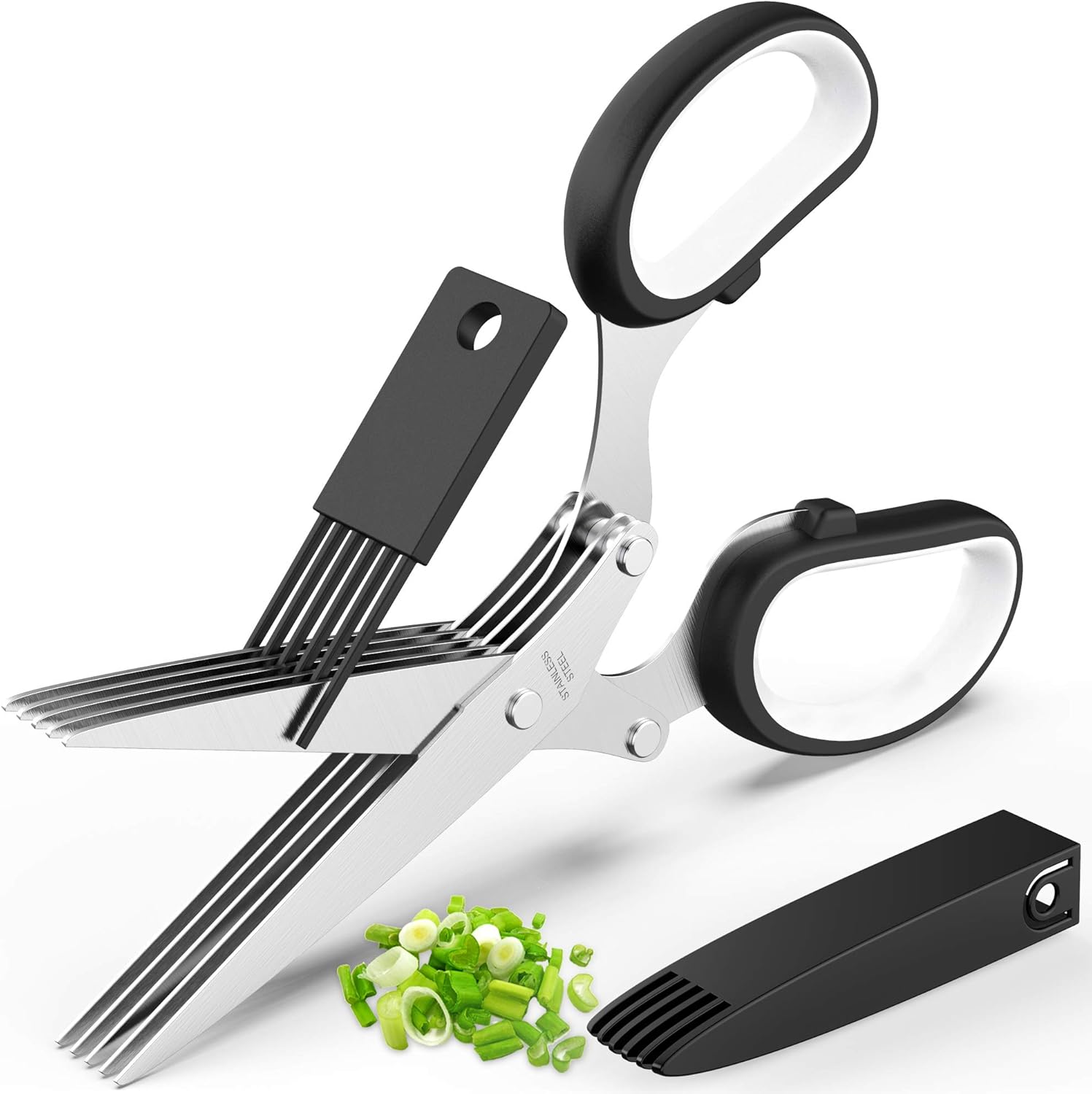 Herb Scissors Set – Cool Kitchen Gadgets for Cutting Fresh Garden Herbs – Herb Cutter Shears with 5 Blades and Cover, Sharp and Anti-rust Stainless Steel, Dishwasher Safe (Black-White) Herb Scissors Set – Cool Kitchen Gadgets for Cutting Fresh Garden Herbs – Herb Cutter Shears with 5 Blades and Cover, Sharp and Anti-rust Stainless Steel, Dishwasher Safe (Black-White)