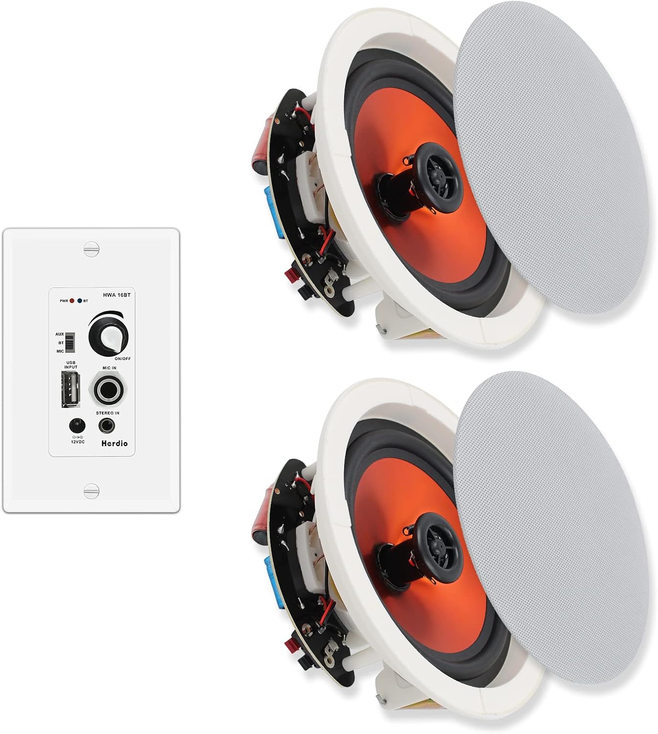 Herdio 6.5 Inch Ceiling Speakers Bluetooth (Pairs) 320 Watt Flush Mount in Wall Amplifier Receiver Perfect for Indoor Home & Covered Outdoor Porch Herdio 6.5 Inch Ceiling Speakers Bluetooth (Pairs) 320 Watt Flush Mount in Wall Amplifier Receiver Perfect for Indoor Home & Covered Outdoor Porch