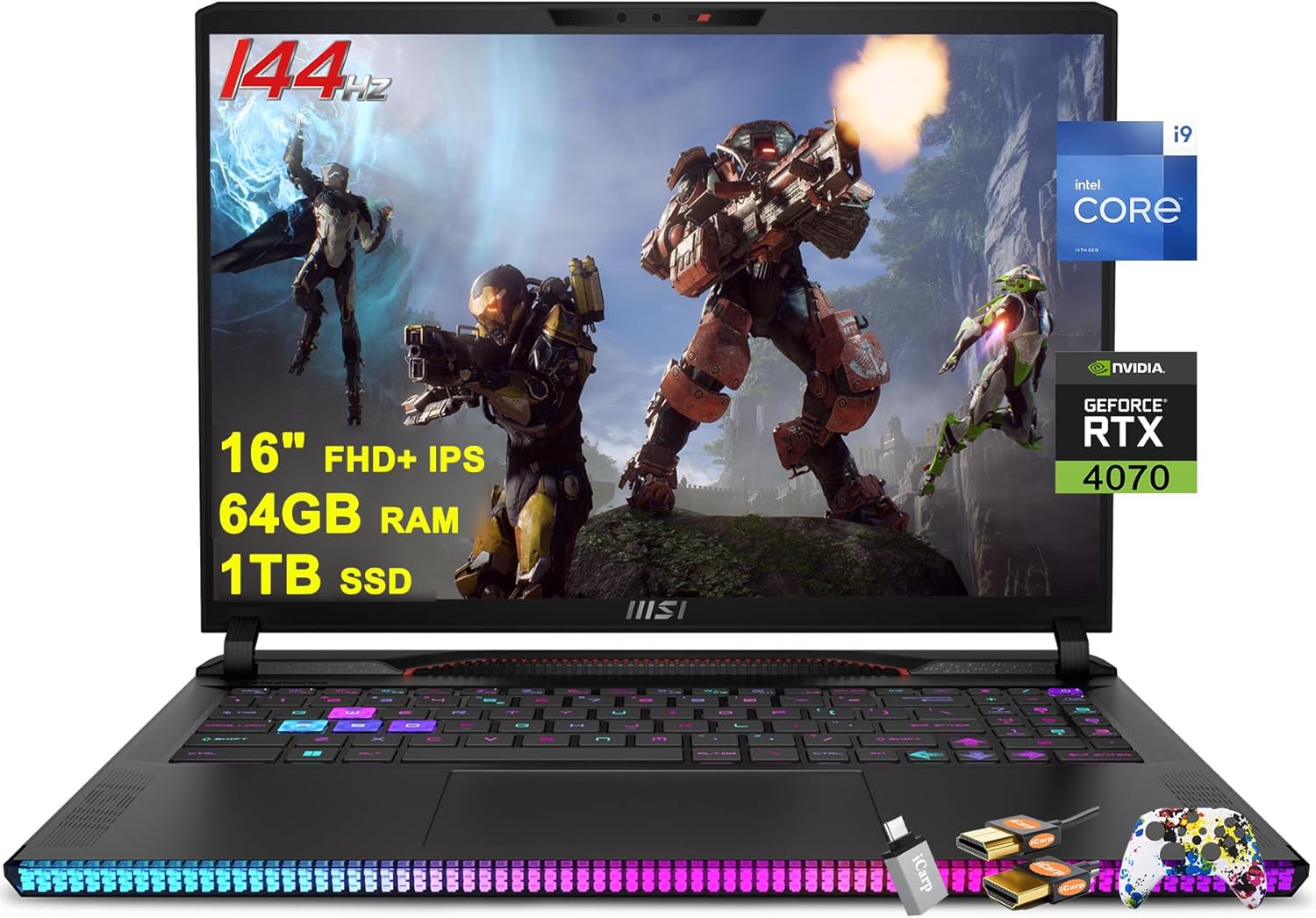 MSI Raider GE68HX Gaming Laptop 16″ FHD+ IPS 144Hz Intel 24-core i9-14900HX 64GB RAM 1TB SSD GeForce RTX 4070 RGB Backlit Thunderbolt4 USB-C Dynaudio FHD IR Privacy Camera Win11 w/ICP Accessory MSI Raider GE68HX Gaming Laptop 16″ FHD+ IPS 144Hz Intel 24-core i9-14900HX 64GB RAM 1TB SSD GeForce RTX 4070 RGB Backlit Thunderbolt4 USB-C Dynaudio FHD IR Privacy Camera Win11 w/ICP Accessory