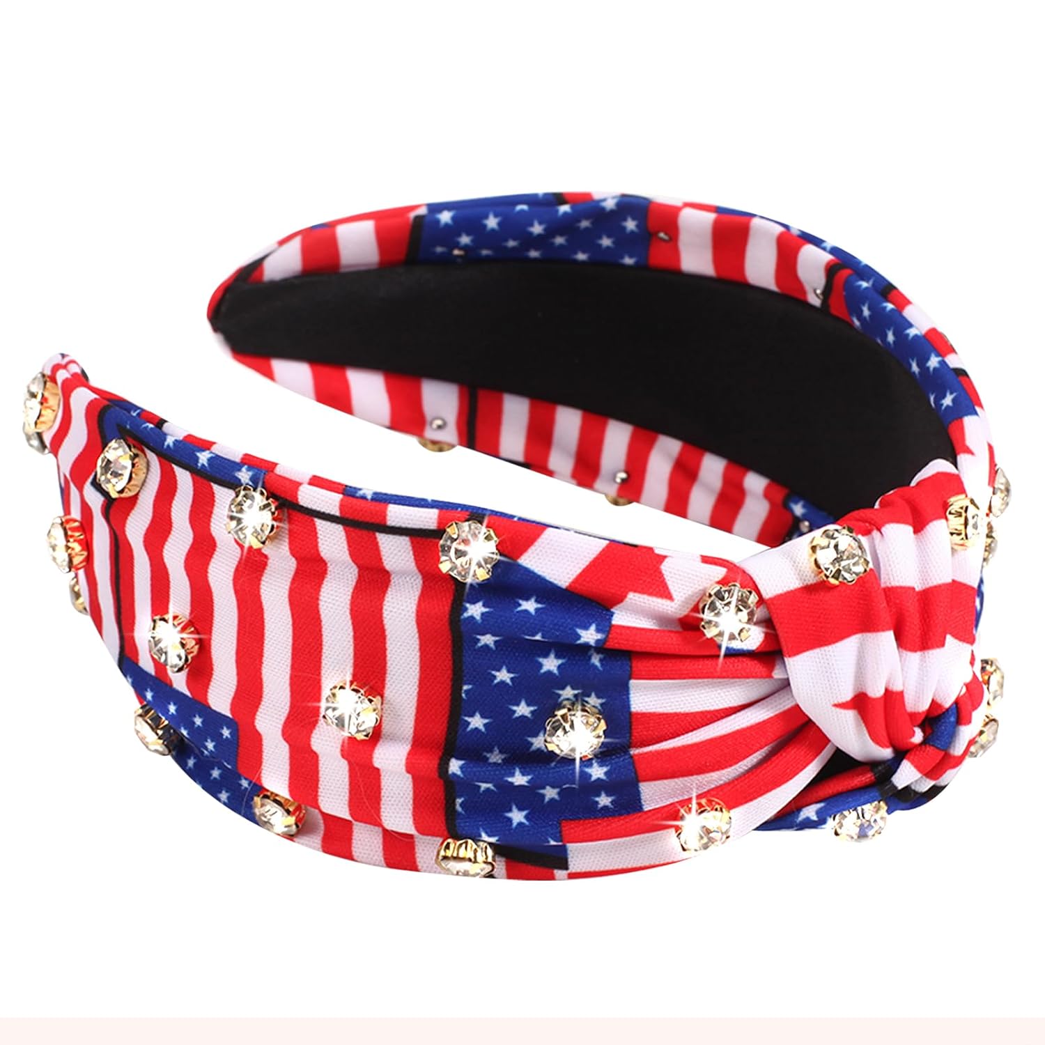 4 th of July Headbands for Women Girls American Flag Wide Knottted Headband USA Red White and Blue Rhinestone Patriotic Headbands Crystal Jeweled Hairband Hair Accessories Gifts 4 th of July Headbands for Women Girls American Flag Wide Knottted Headband USA Red White and Blue Rhinestone Patriotic Headbands Crystal Jeweled Hairband Hair Accessories Gifts