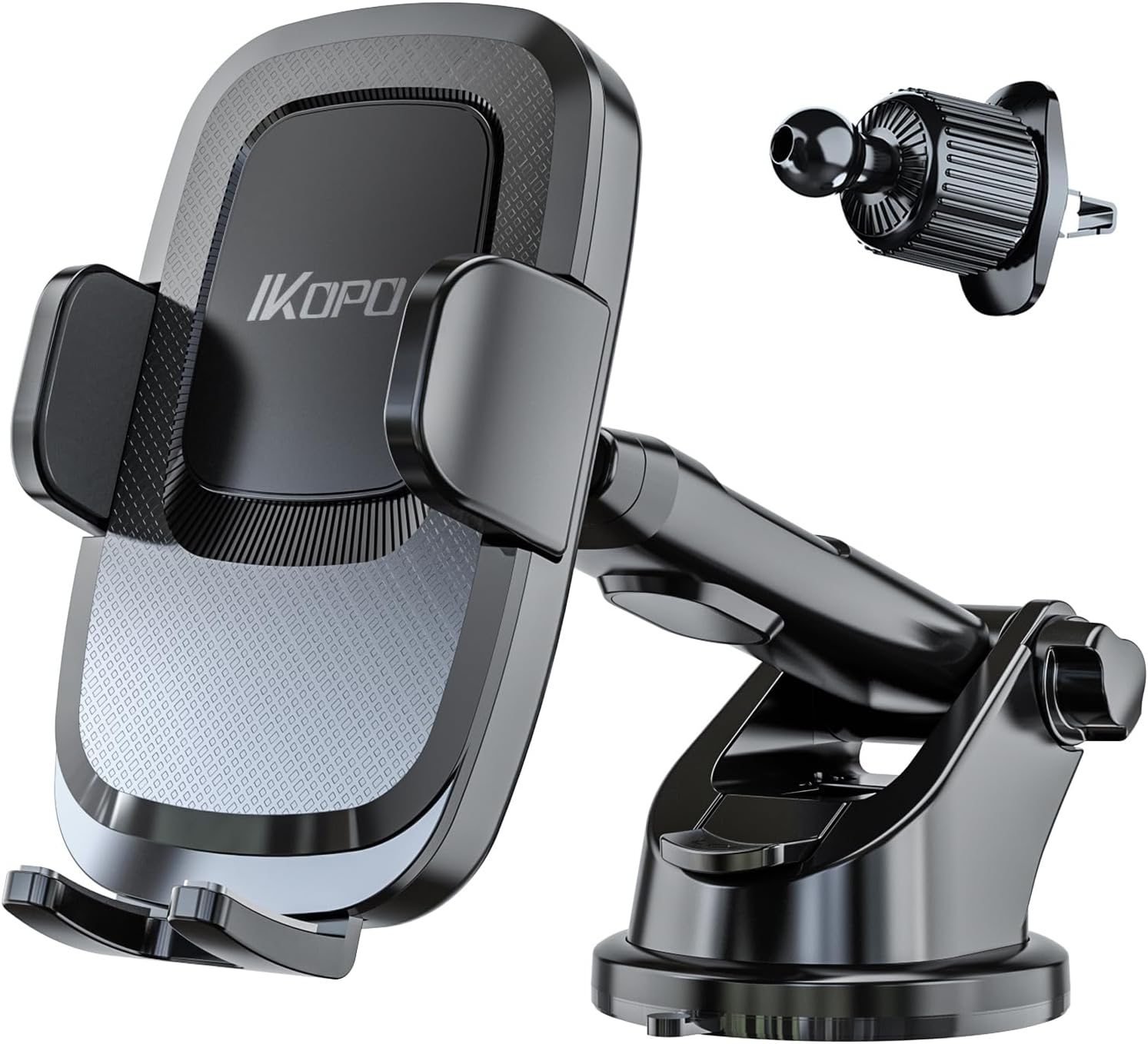 IKOPO Car Dashboard Cell Phone Holder, Universal Long Arm Phone Mount for Car Dash & Windshield & Air Vent with Strong Suction Cup Base and Newest Vent Clip IKOPO Car Dashboard Cell Phone Holder, Universal Long Arm Phone Mount for Car Dash & Windshield & Air Vent with Strong Suction Cup Base and Newest Vent Clip