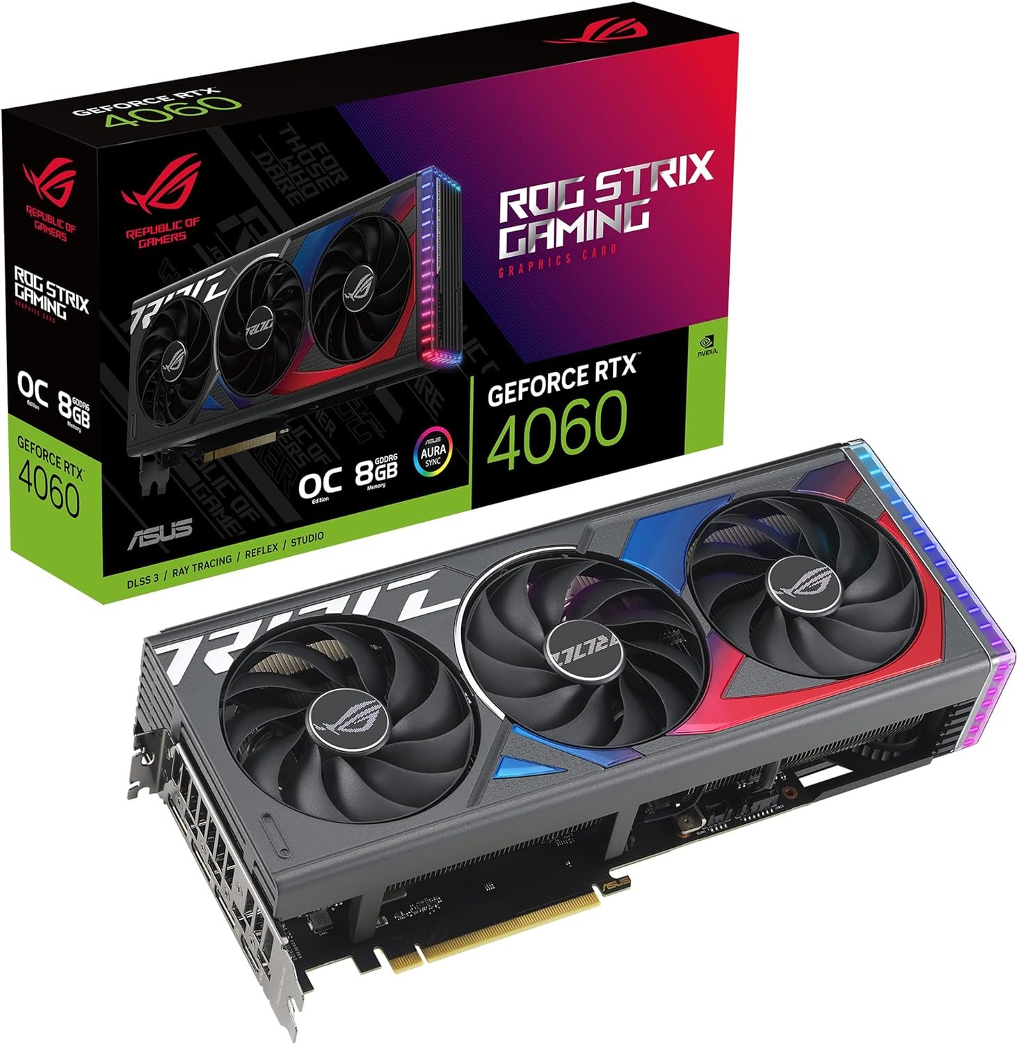 ASUS ROG Strix GeForce RTX™ 4060 OC Edition Gaming Graphics Card (PCIe 4.0, 8GB GDDR6, DLSS 3, HDMI 2.1a, DisplayPort 1.4a, Axial-tech Fan Design, Aura Sync, 0dB Technology) ASUS ROG Strix GeForce RTX™ 4060 OC Edition Gaming Graphics Card (PCIe 4.0, 8GB GDDR6, DLSS 3, HDMI 2.1a, DisplayPort 1.4a, Axial-tech Fan Design, Aura Sync, 0dB Technology)