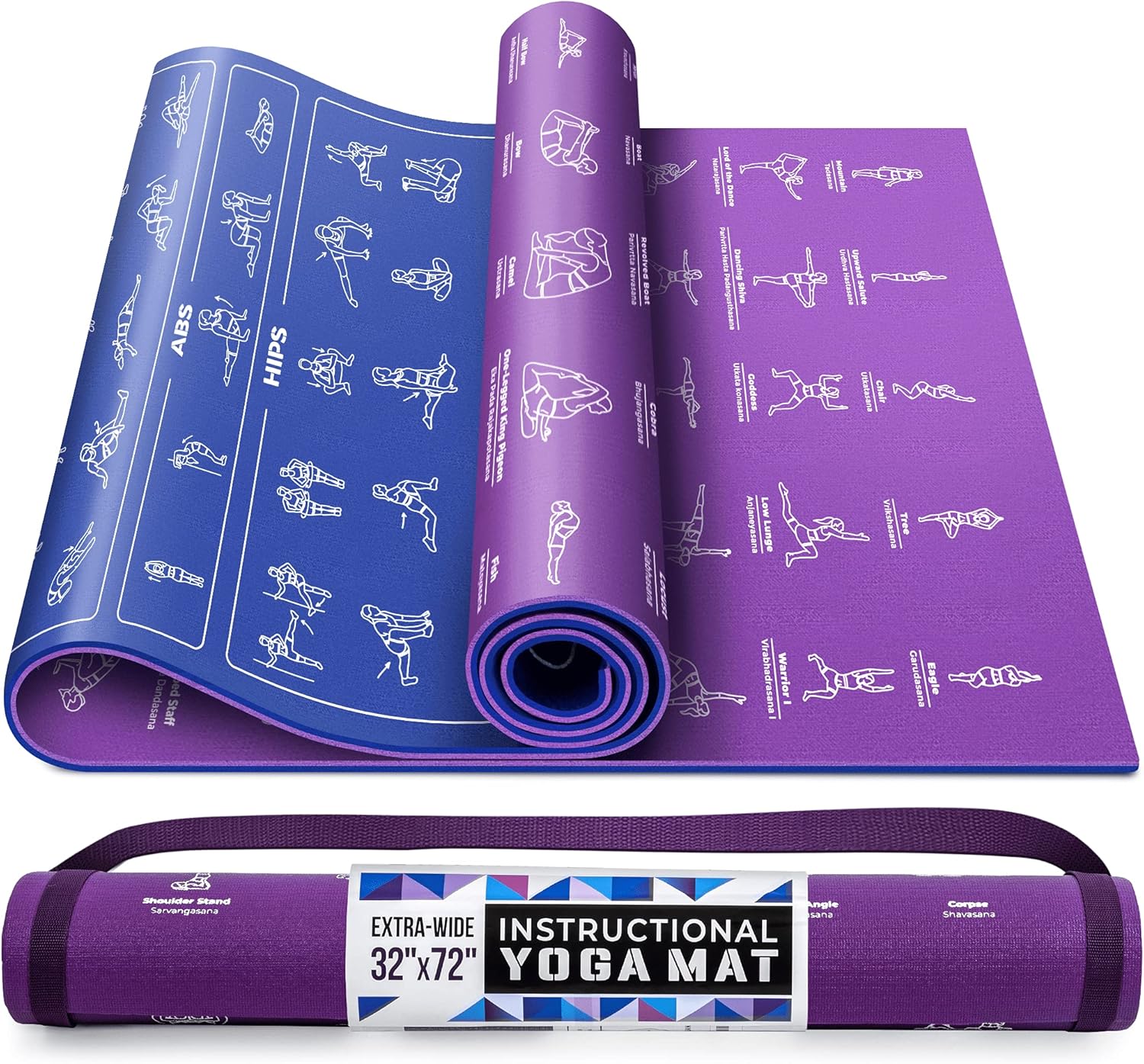Instructional Yoga Mat with Poses Printed On It & Carrying Strap – 75 Illustrated Yoga Poses & 75 Stretches – Cute Yoga Mat For Women and Men – Non-Slip, 1/4″ Extra-Thick Yoga Mat For Beginners Instructional Yoga Mat with Poses Printed On It & Carrying Strap – 75 Illustrated Yoga Poses & 75 Stretches – Cute Yoga Mat For Women and Men – Non-Slip, 1/4″ Extra-Thick Yoga Mat For Beginners