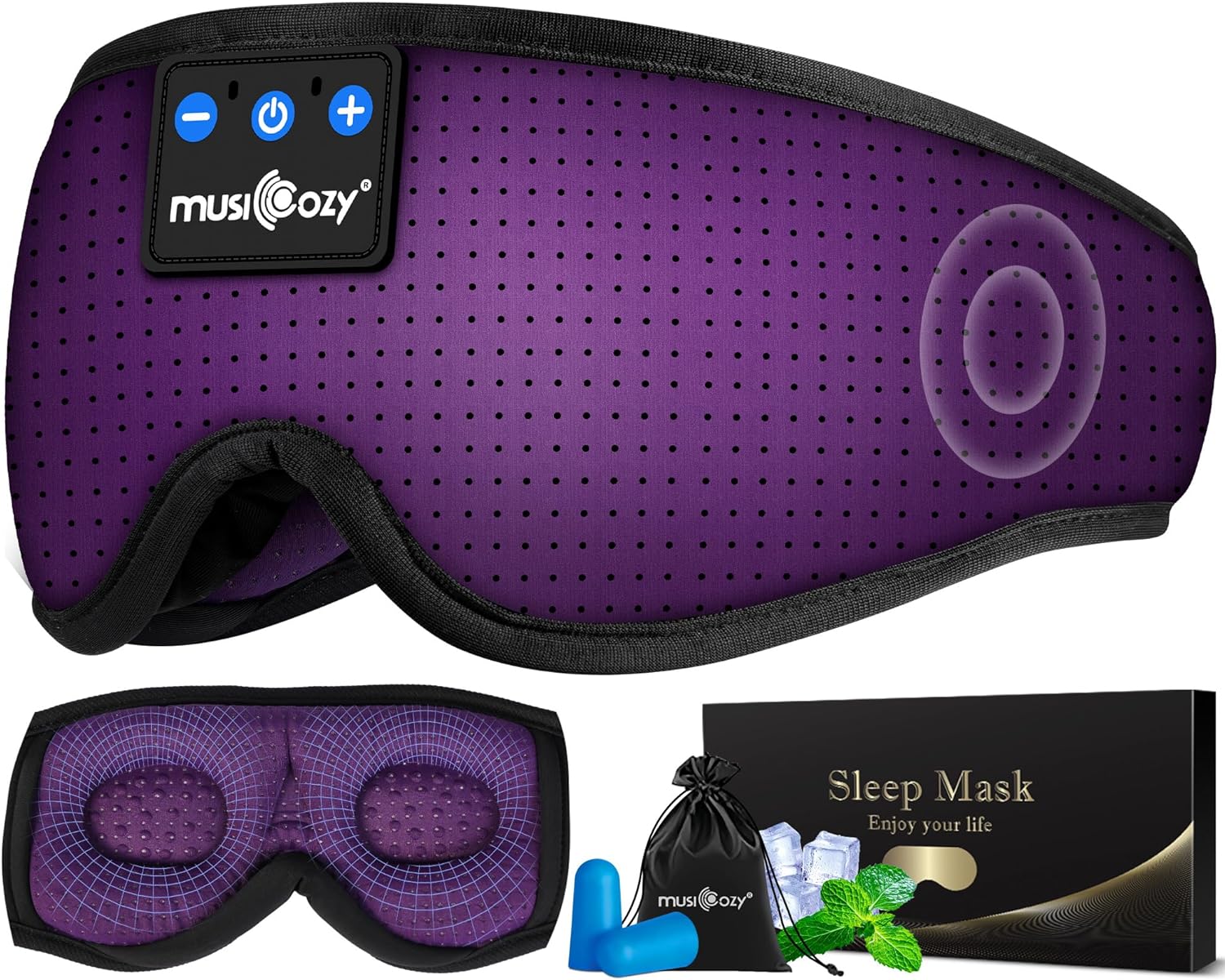 MUSICOZY 3D Sleep Headphones Mask Sleeping Headphones for Side Sleepers Eyemask Headphones, Wireless Bluetooth Headband Headphones Cool Gadgets Unique Gifts(Purple) MUSICOZY 3D Sleep Headphones Mask Sleeping Headphones for Side Sleepers Eyemask Headphones, Wireless Bluetooth Headband Headphones Cool Gadgets Unique Gifts(Purple)