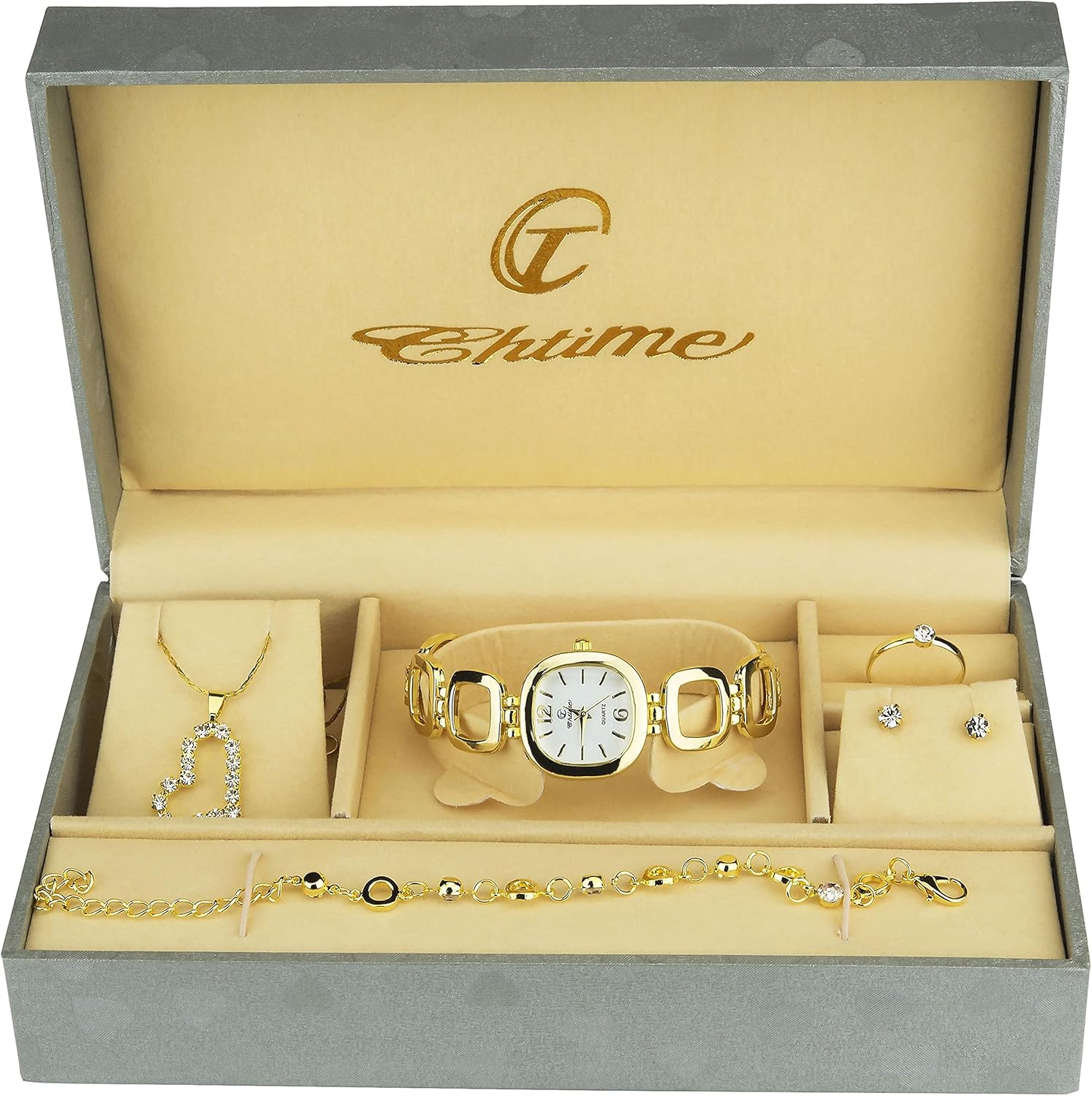 Gift Set Women’s Watch gold- Jewelry set- Necklace-Ring- Earrings – Band Gift Set Women’s Watch gold- Jewelry set- Necklace-Ring- Earrings – Band