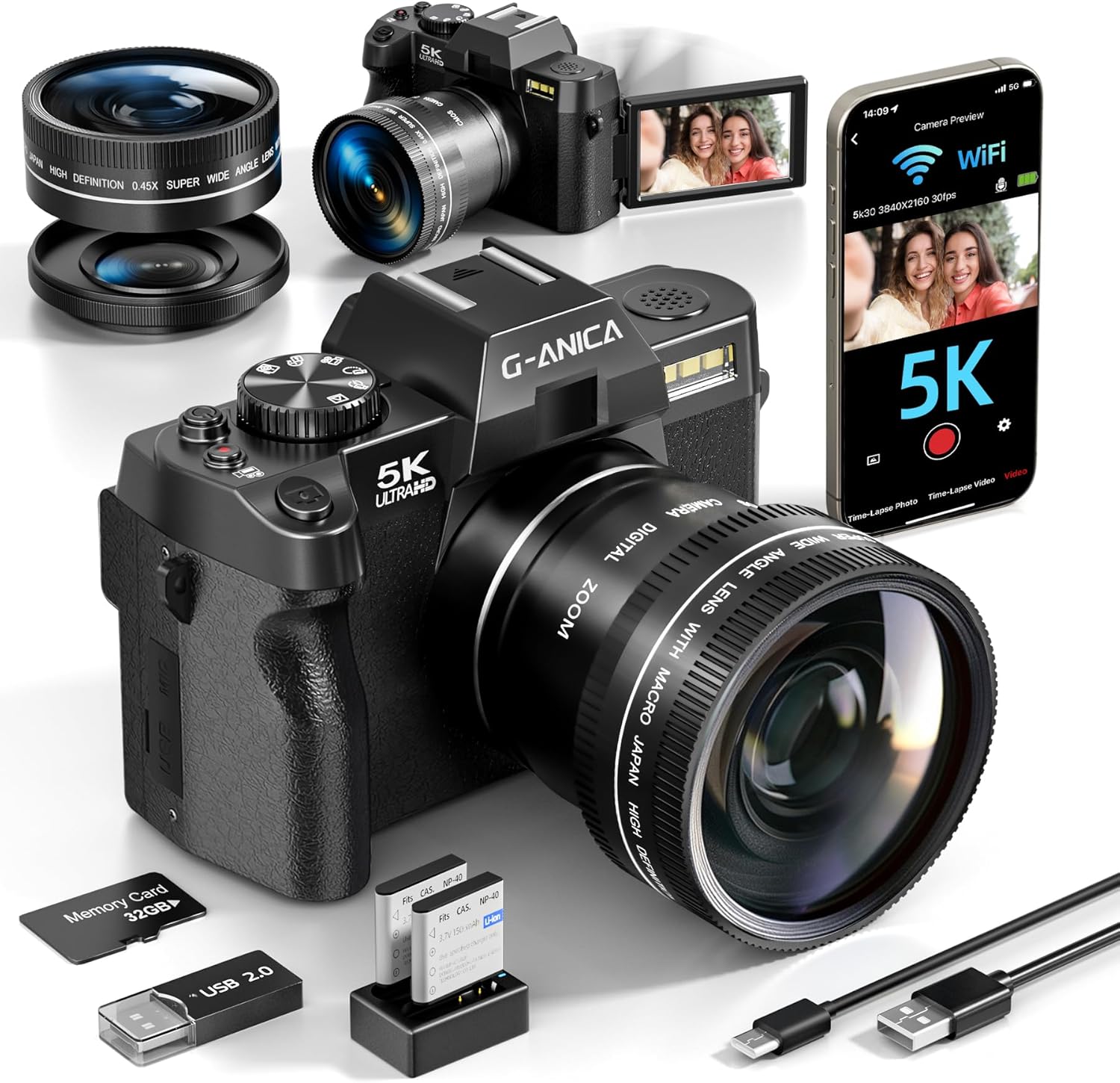 5K Digital Cameras for Photography,48MP/60FPS Video Camera for Vlogging, WiFi & App Control Vlogging Camera for YouTube, Small Camera with 32GB TF Card.Wide-Angle & Macro Lens 5K Digital Cameras for Photography,48MP/60FPS Video Camera for Vlogging, WiFi & App Control Vlogging Camera for YouTube, Small Camera with 32GB TF Card.Wide-Angle & Macro Lens