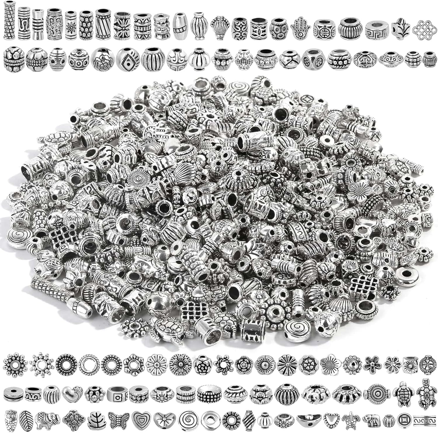 500 Pcs Bracelet Spacer Beads, Silver Bulk Random Styles Loose Spacer Metal Charm for Necklace, Earring Making DIY Jewelry Accessories 500 Pcs Bracelet Spacer Beads, Silver Bulk Random Styles Loose Spacer Metal Charm for Necklace, Earring Making DIY Jewelry Accessories