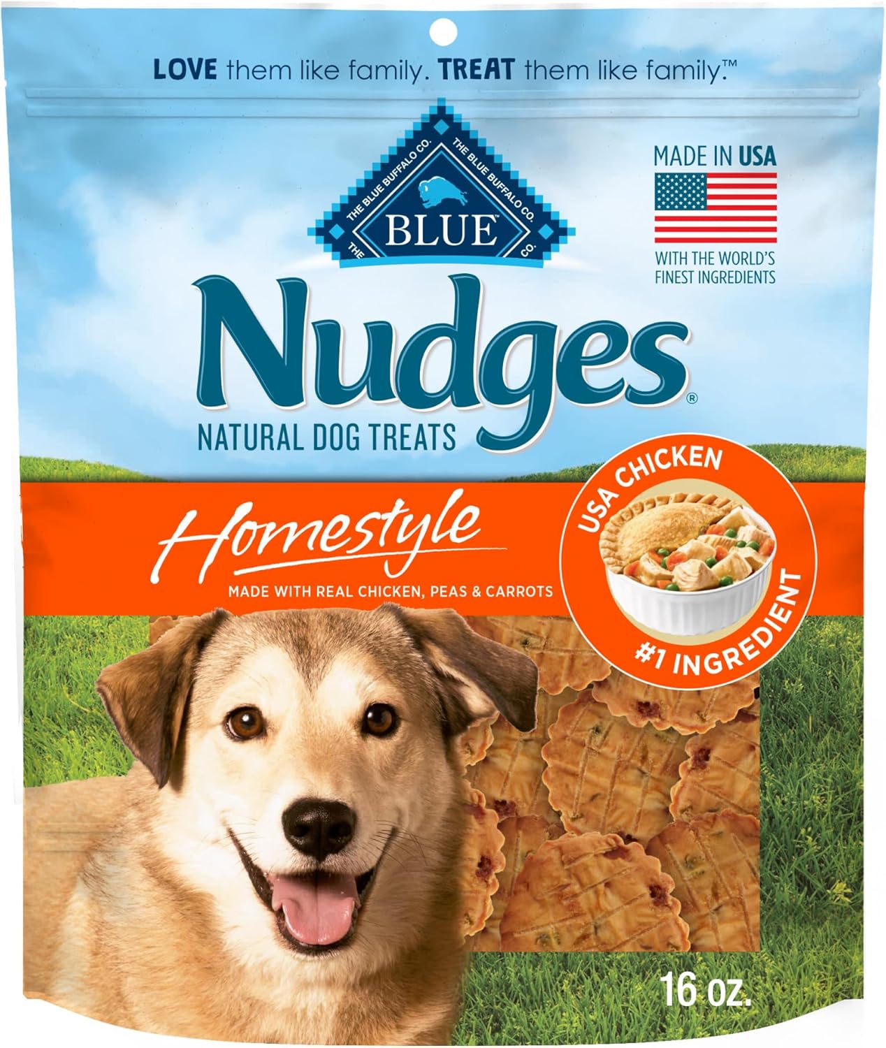 Blue Buffalo Nudges Homestyle Natural Dog Treats, Made in the USA with Real Chicken, Peas, and Carrots, 16-oz. Bag Blue Buffalo Nudges Homestyle Natural Dog Treats, Made in the USA with Real Chicken, Peas, and Carrots, 16-oz. Bag