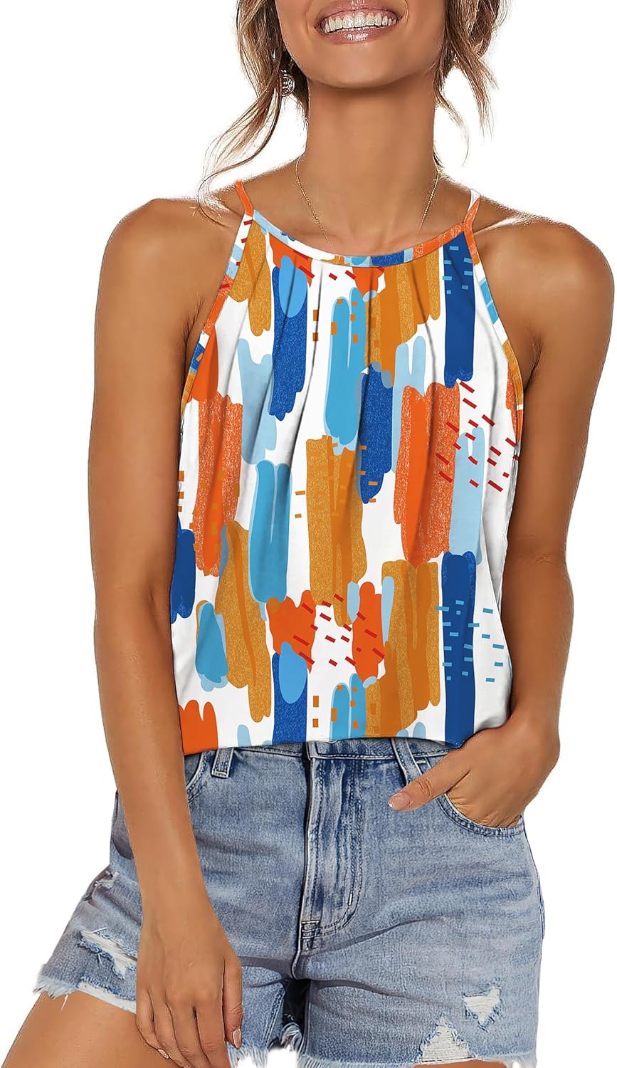 WIHOLL Womens Pleated Tank Tops Spaghetti Strap Camisole Halter Tops Curved Hem Fashion 2024 WIHOLL Womens Pleated Tank Tops Spaghetti Strap Camisole Halter Tops Curved Hem Fashion 2024