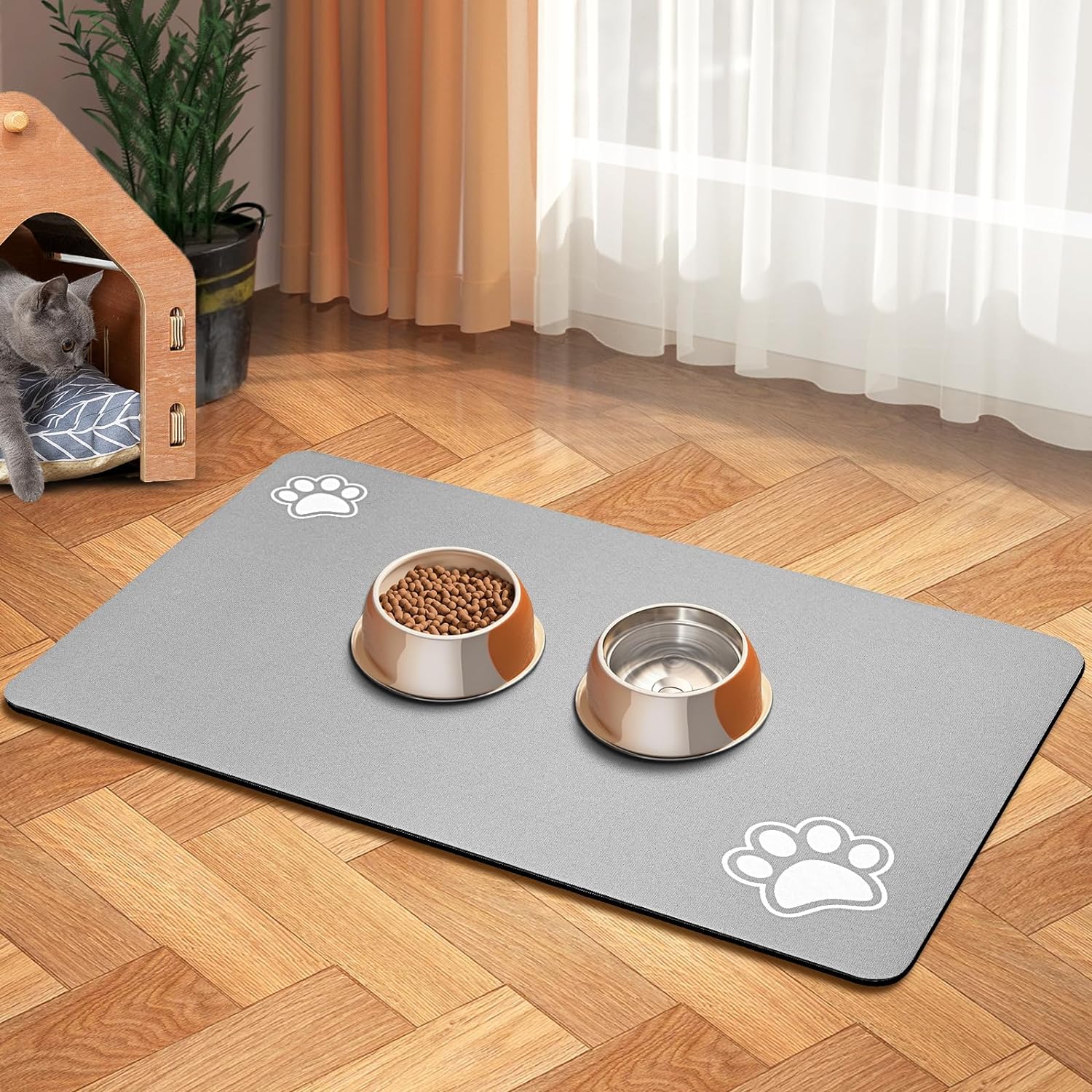Pet Feeding Mat-Absorbent Dog Mat for Food and Water Bowl-Dog Accessories Pet Supplies-Dog Water Bowl for Messy Drinkers-No Stains Quick Dry Dog Water Dispenser Mat (12″x19″, Light Grey) Pet Feeding Mat-Absorbent Dog Mat for Food and Water Bowl-Dog Accessories Pet Supplies-Dog Water Bowl for Messy Drinkers-No Stains Quick Dry Dog Water Dispenser Mat (12″x19″, Light Grey)