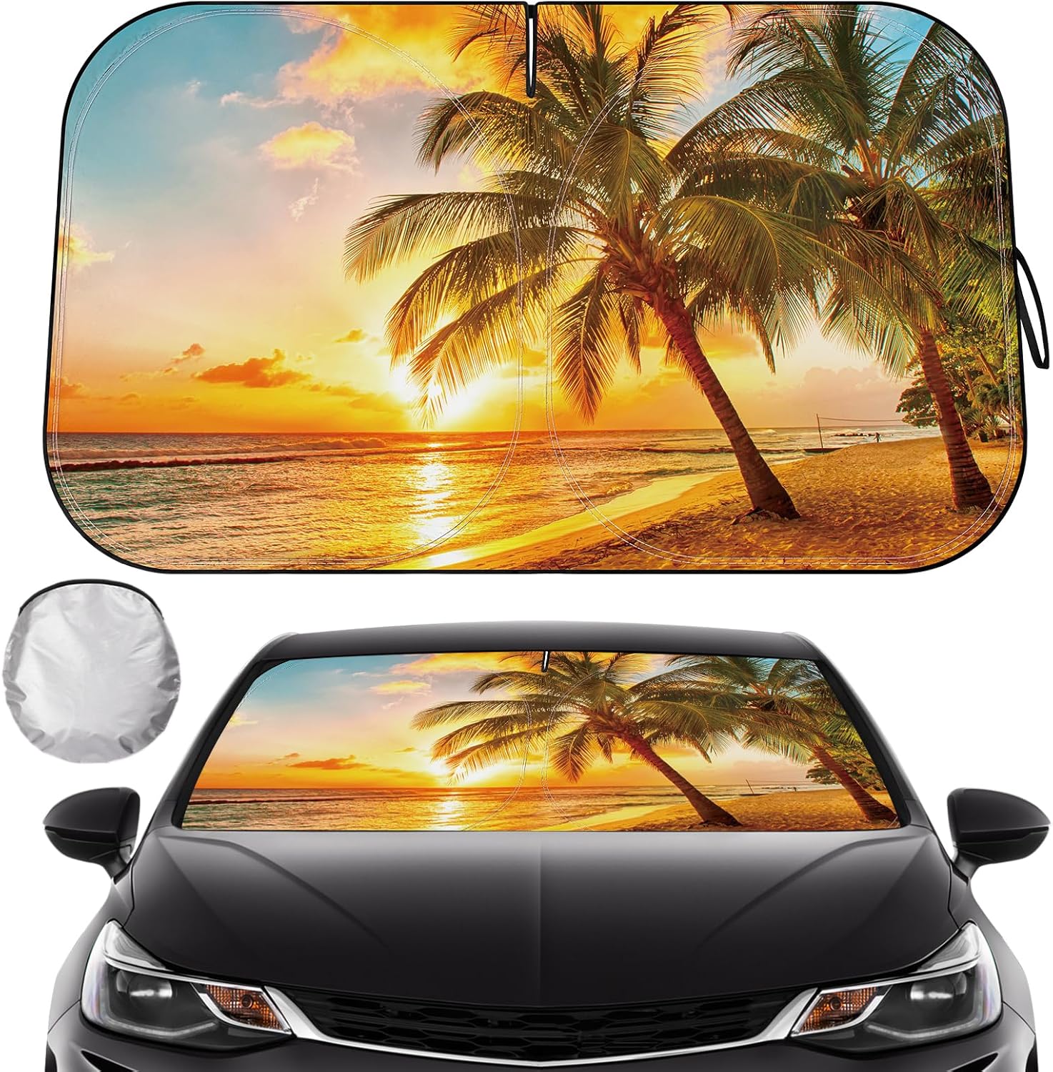 Car Windshield Sun Shade – Reflector Sunshade Offers Ultimate Protection for Car Interior, Cool Reflective Sun Blocker Fits Small Sedans, Mini SUVs Car Windshield Sun Shade – Reflector Sunshade Offers Ultimate Protection for Car Interior, Cool Reflective Sun Blocker Fits Small Sedans, Mini SUVs